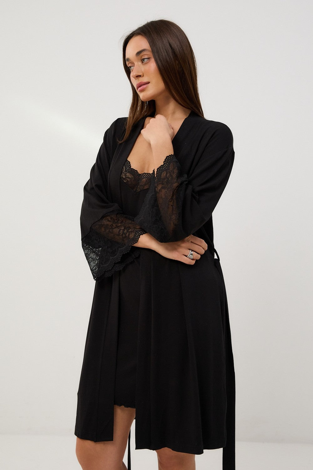 Халат з мереживом 0389 black