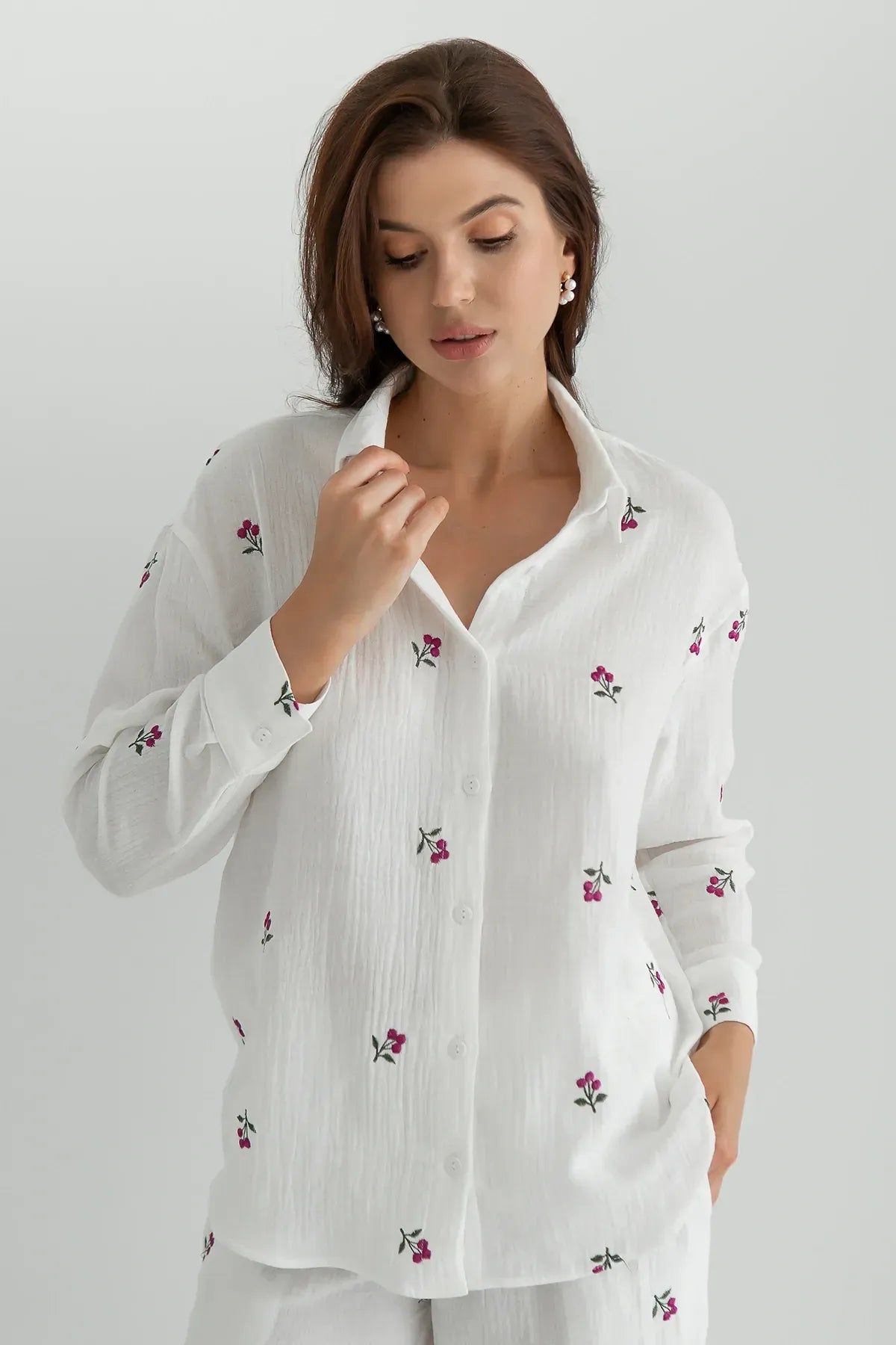 Рубашка из муслина с вышивкой Blueberry ML0058-39-60