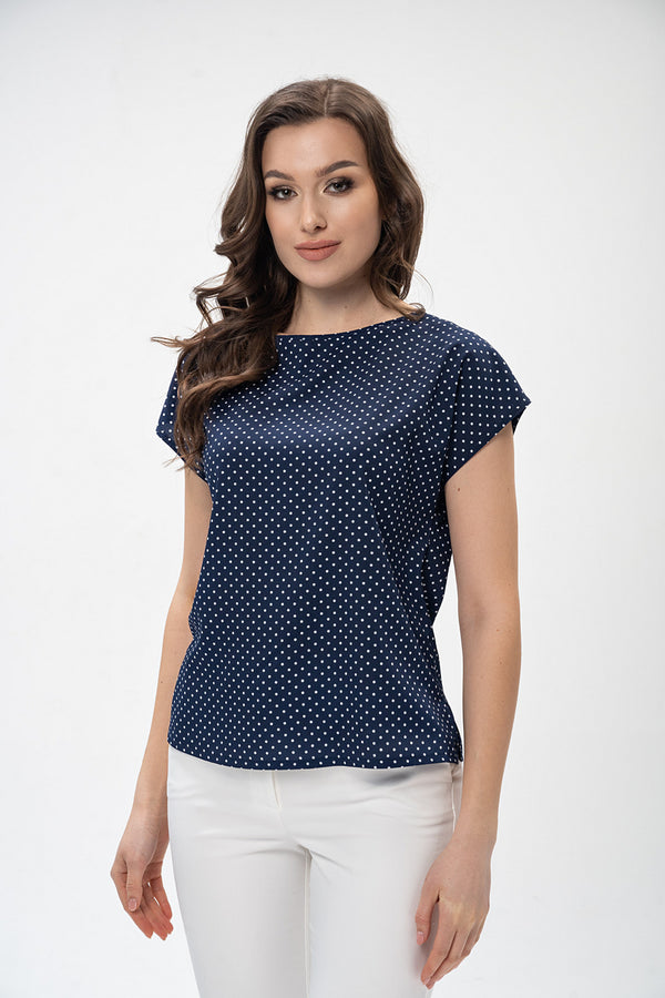 Сатиновая блуза в горошек 2427 navy blue