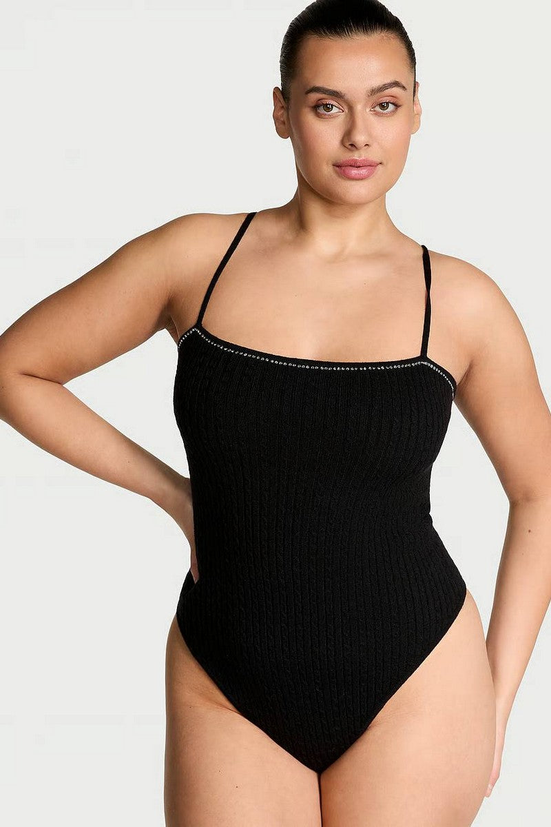 Вязаное боди со стразами 142321388 black