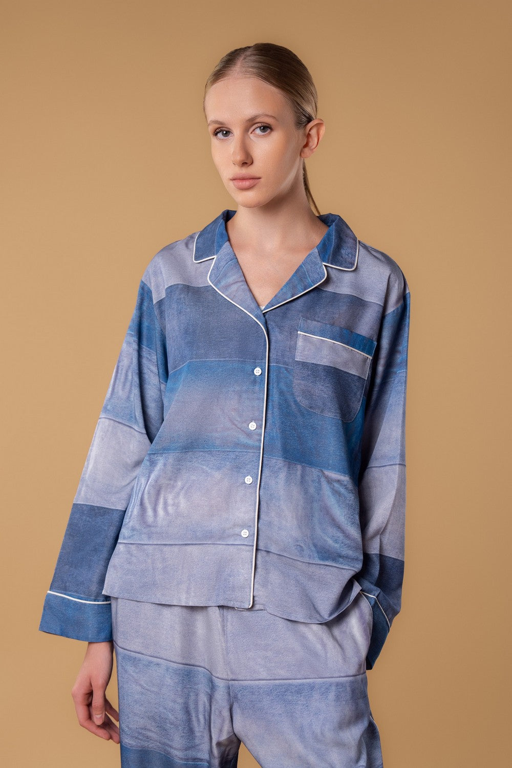 Пижамная блуза на пуговицах HOM2529004 denim
