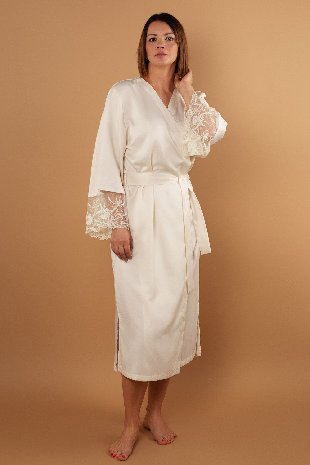 Сатиновый халат с кружевом SLZ25805001 vanilla