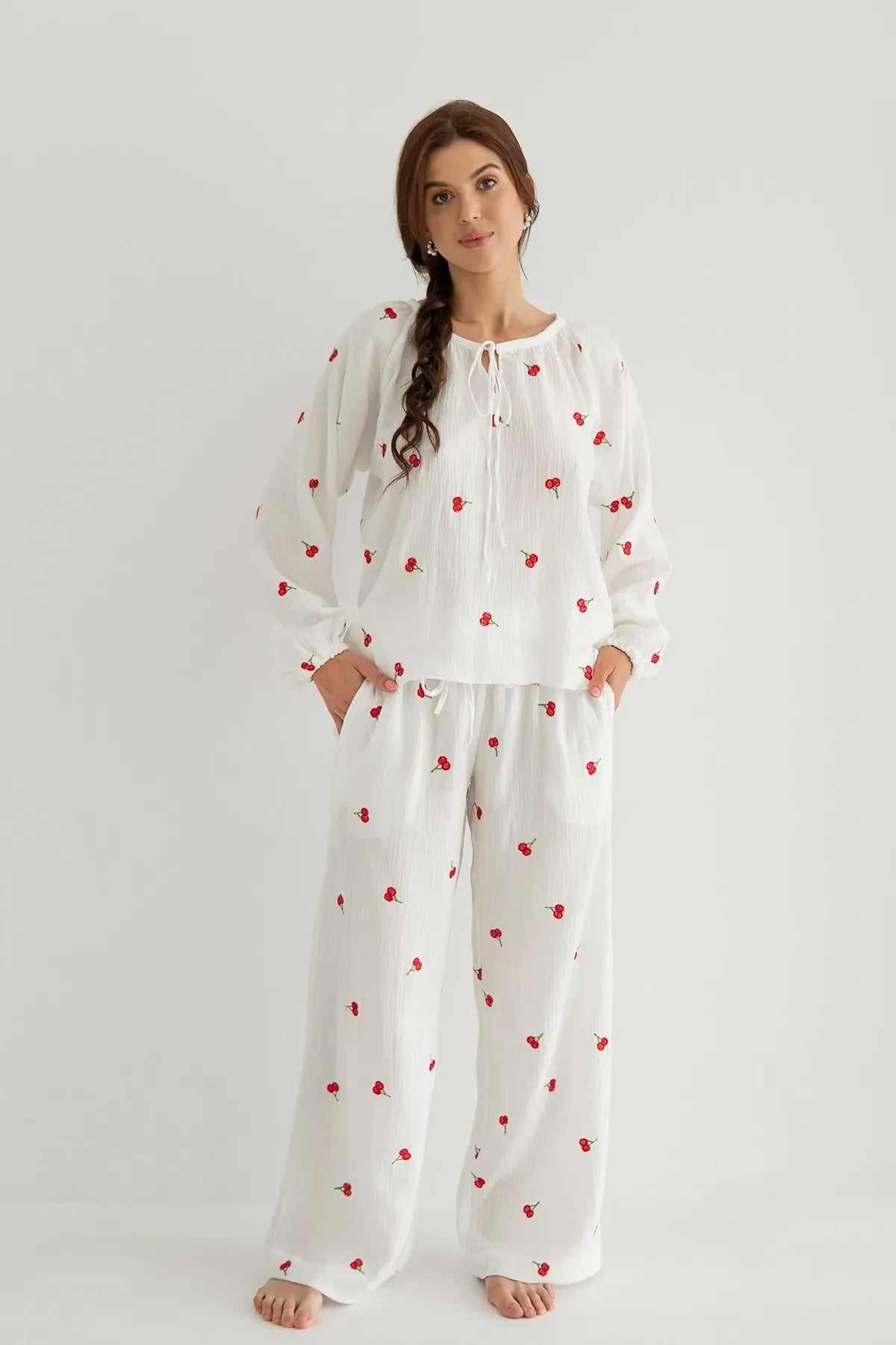 Брюки из муслина с вышивкой Cherry ML0084-38-09