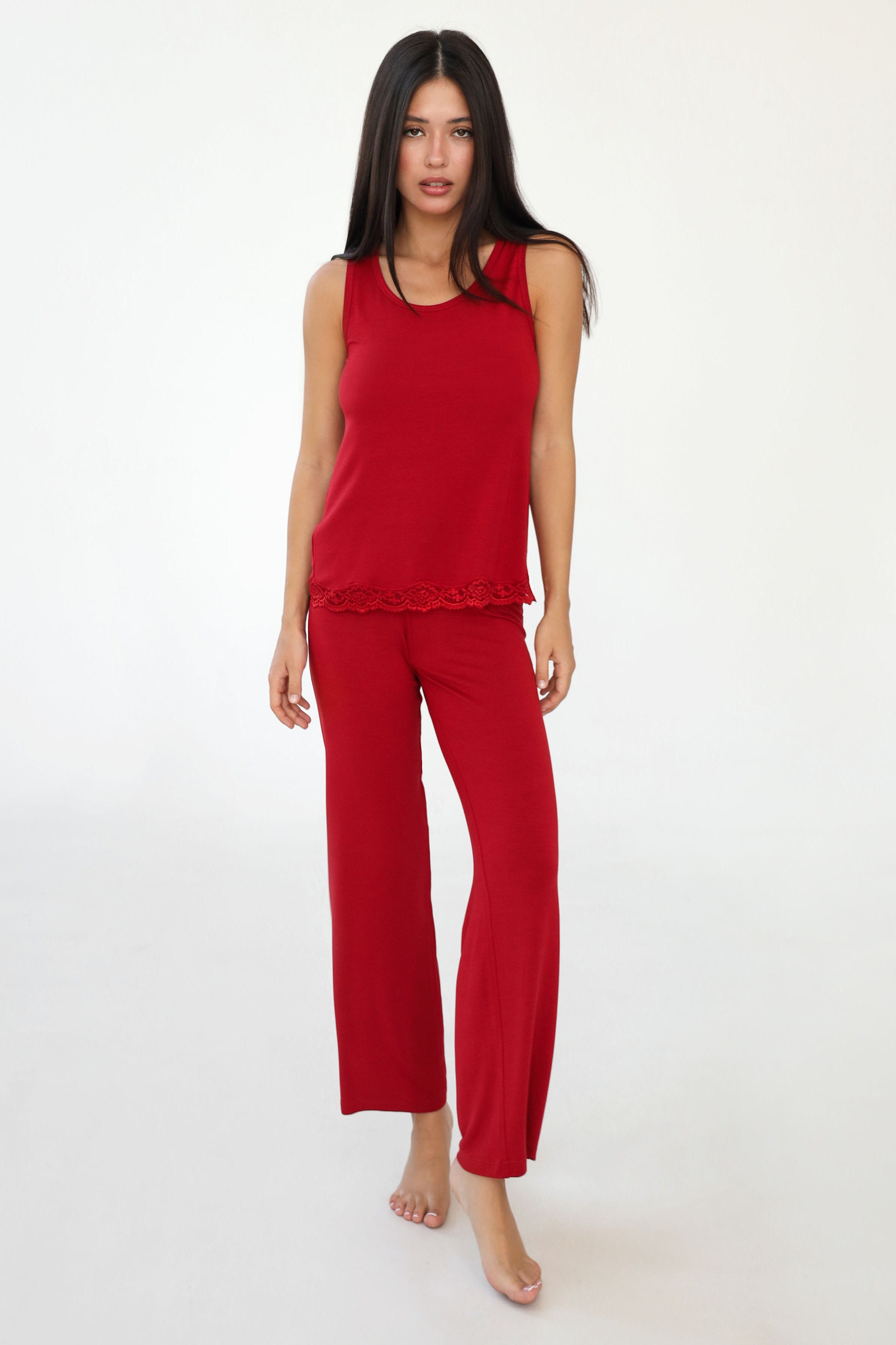 Пижамные брюки из модала 24076 bordo