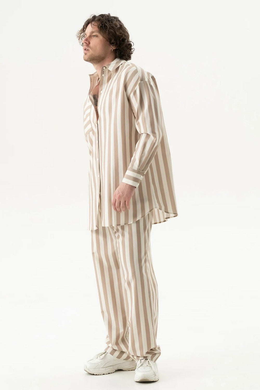 Хлопковые брюки 251204-06 Strapped Cotton oat milk