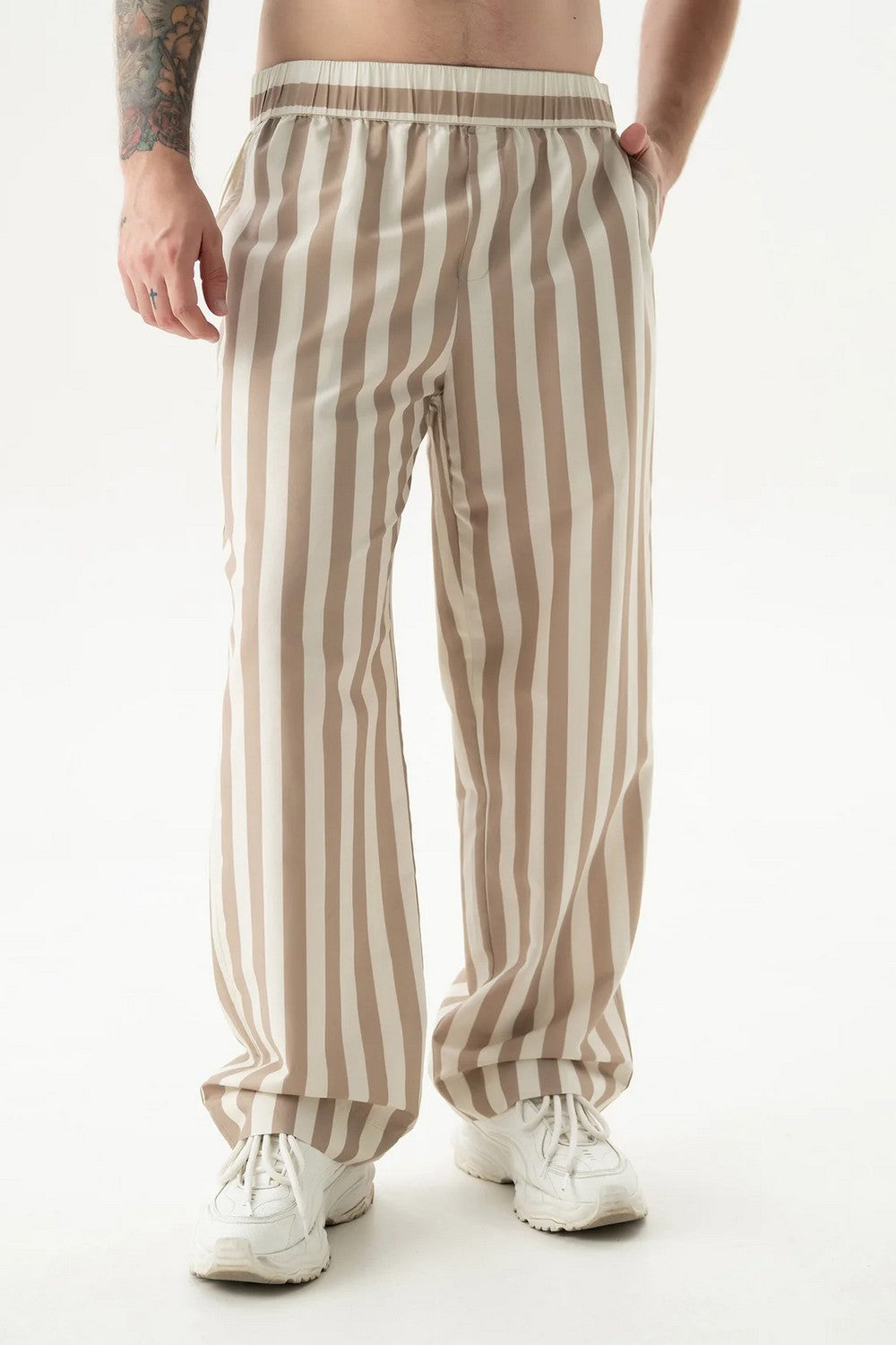 Хлопковые брюки 251204-06 Strapped Cotton oat milk