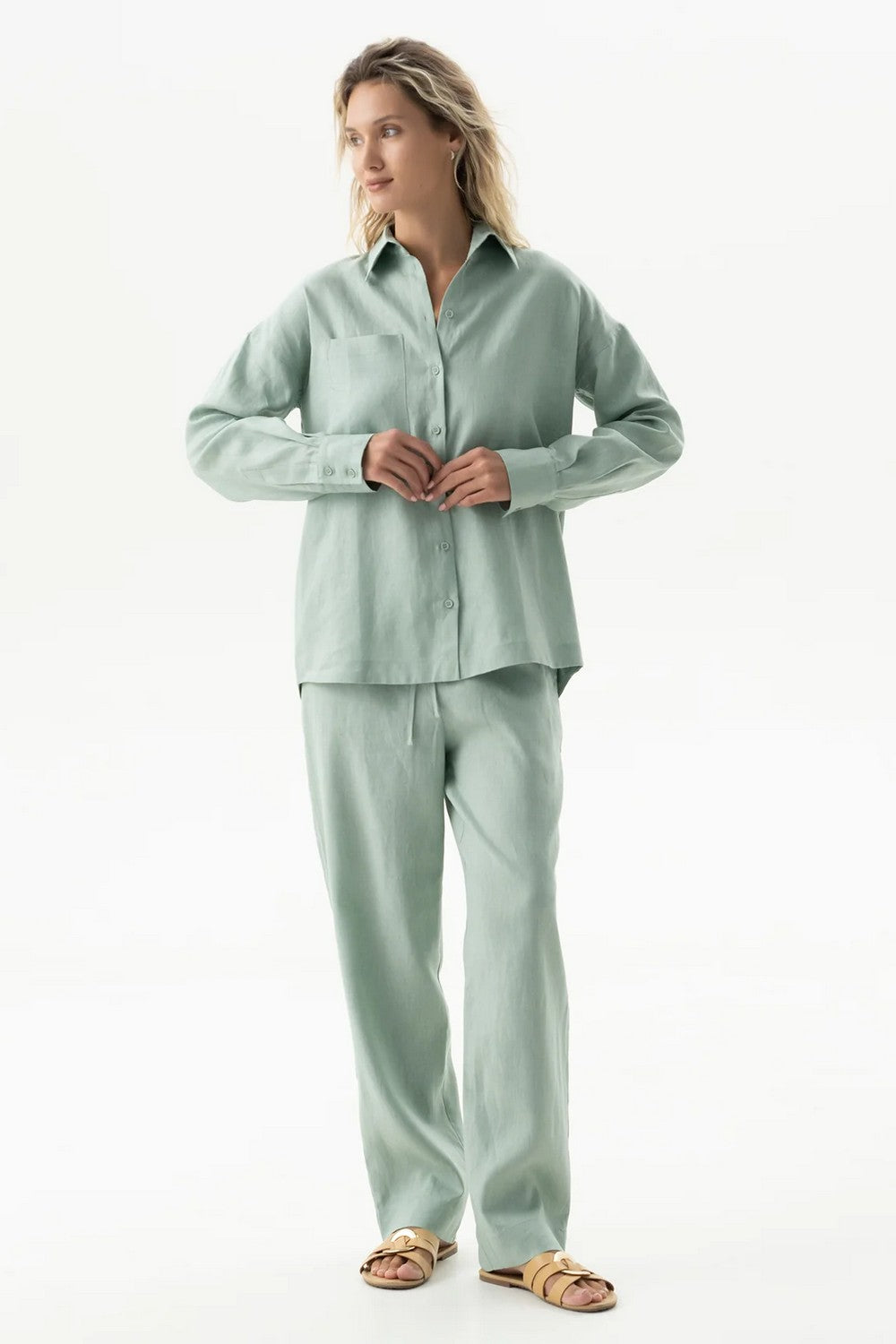 Льняные брюки 251206-06 Linen Spirit green