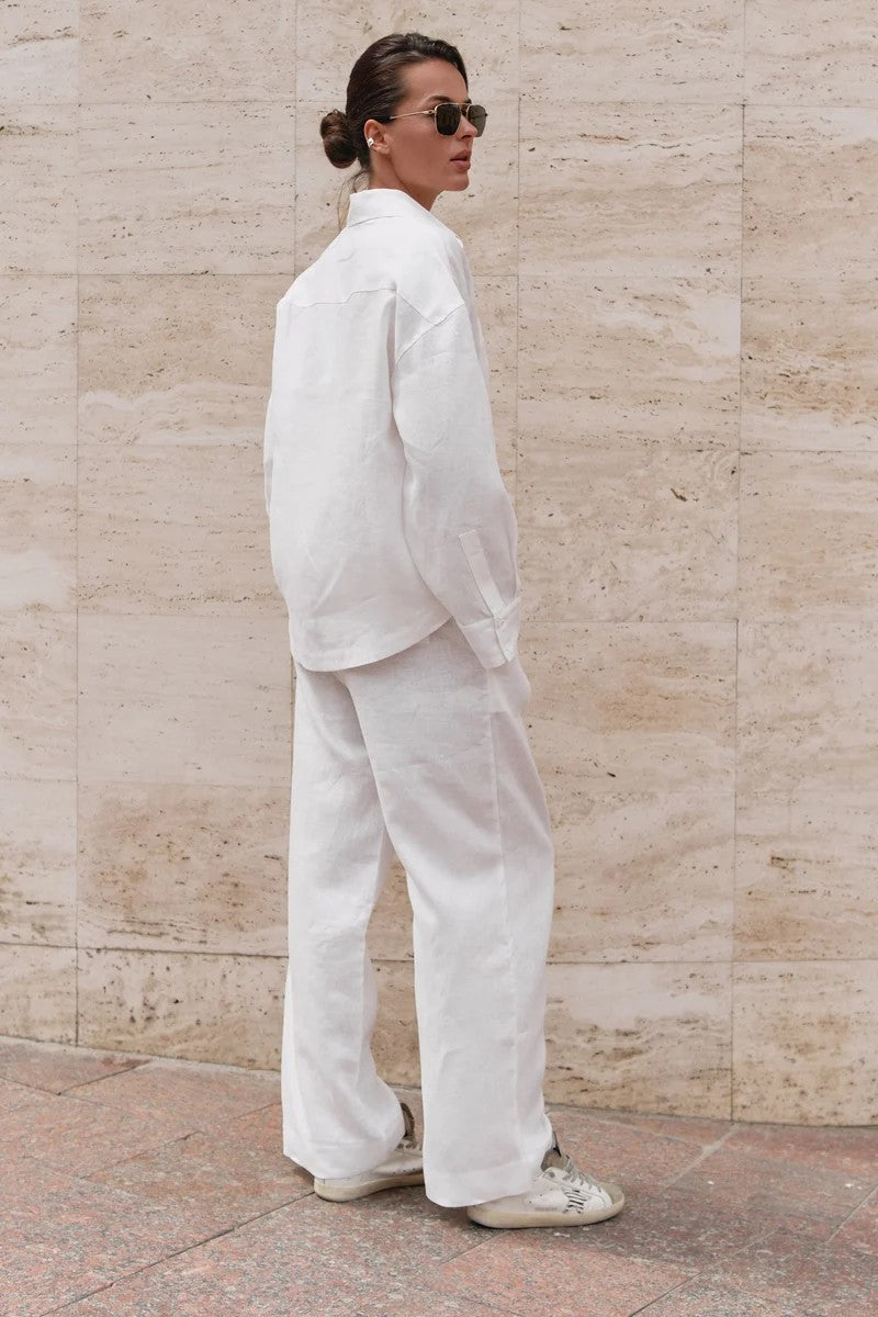 Лляні штани 251206-16 Linen Spirit white Nokaya
