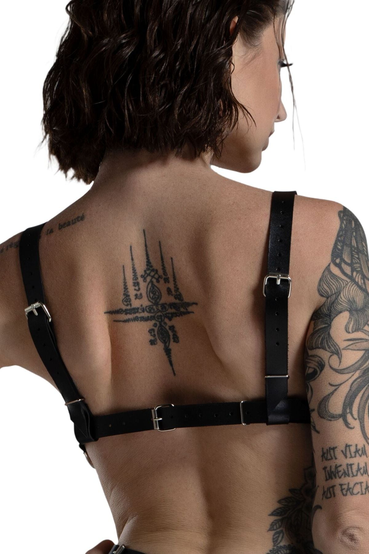 Кожаный лиф с заклепками Bikini Top black