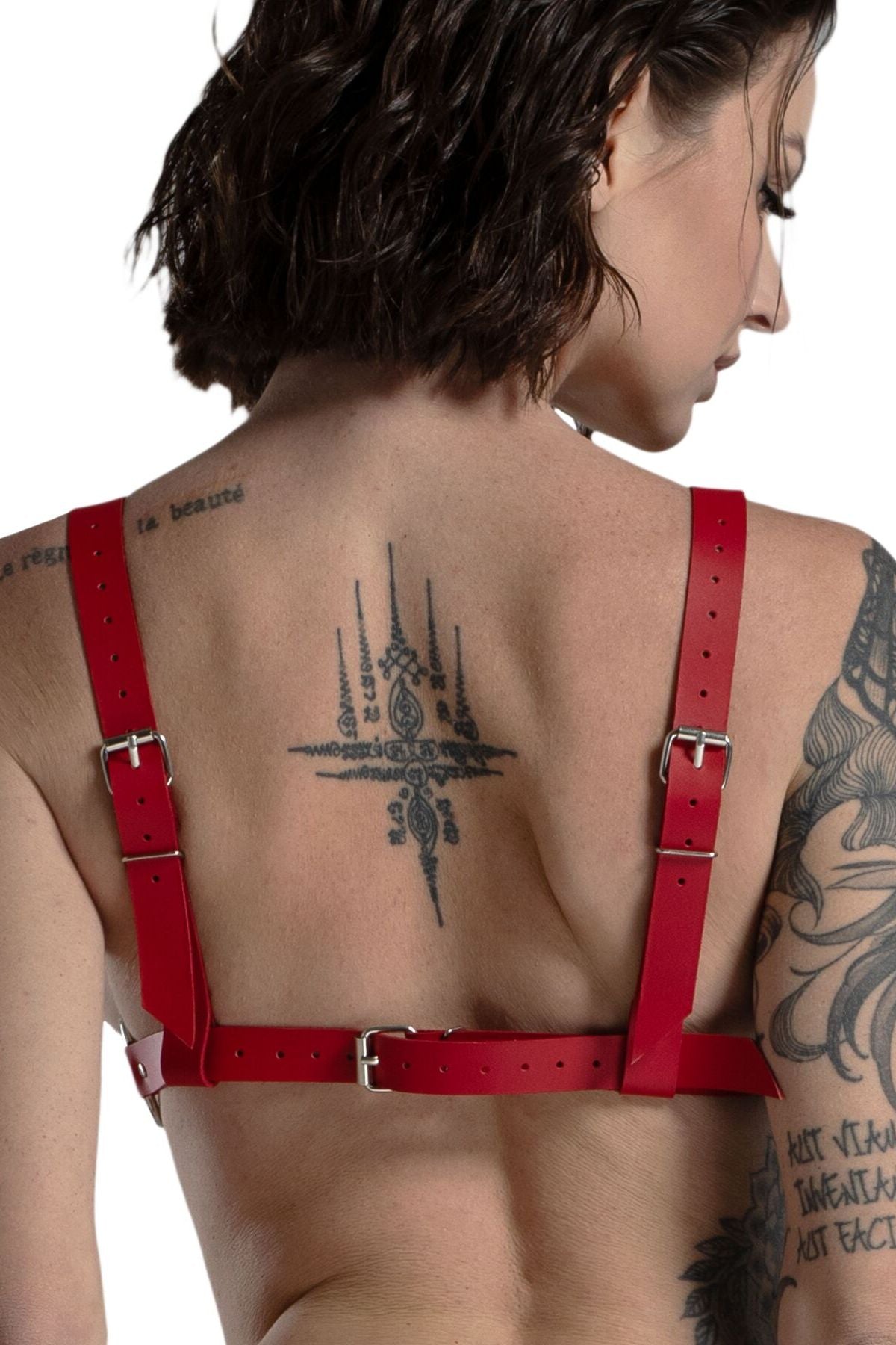 Кожаный лиф с заклепками Bikini Top red