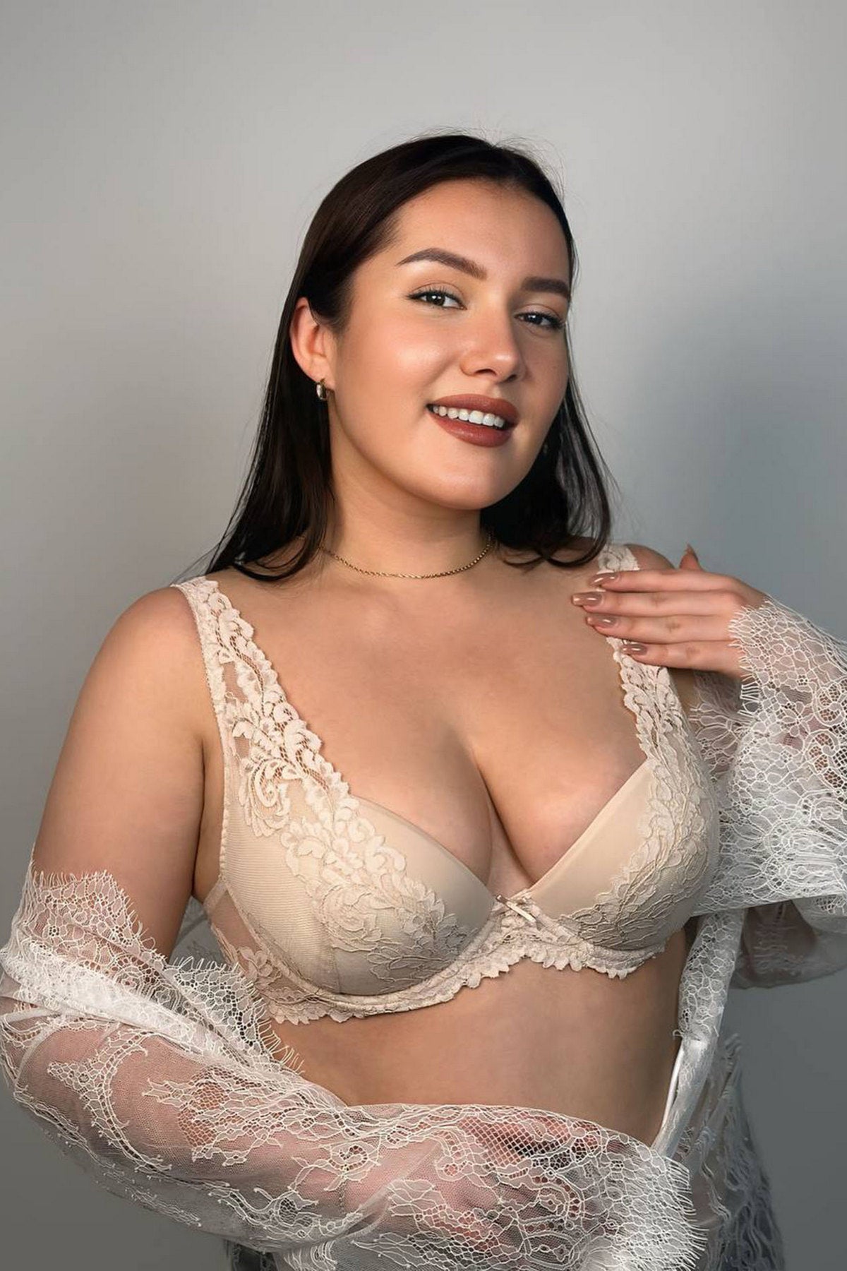 Кружевной бюстгальтер пуш-ап Lace Love 58K10 silver peony