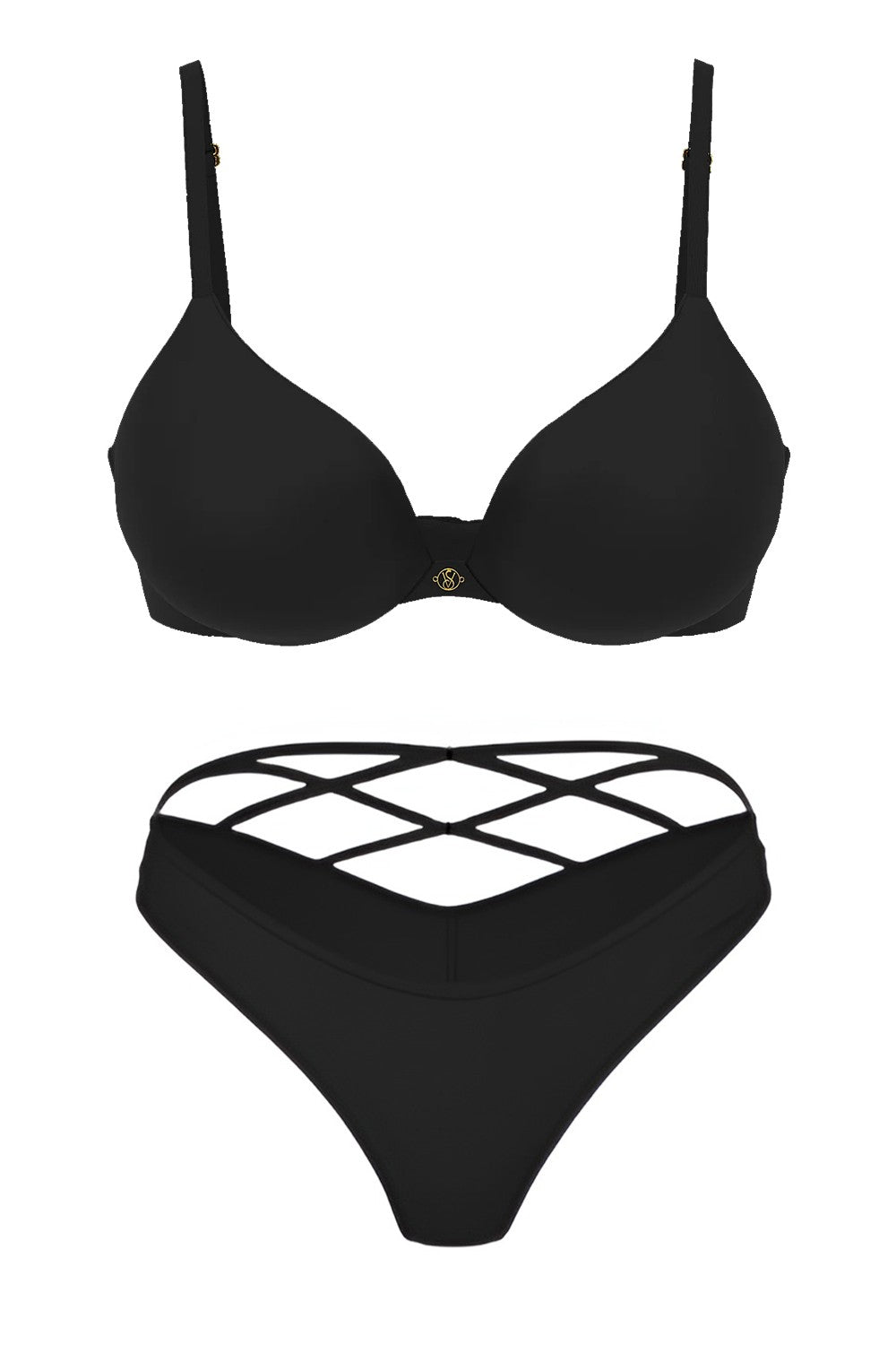 Гладкий комплект білизни пуш-ап 342853669 black