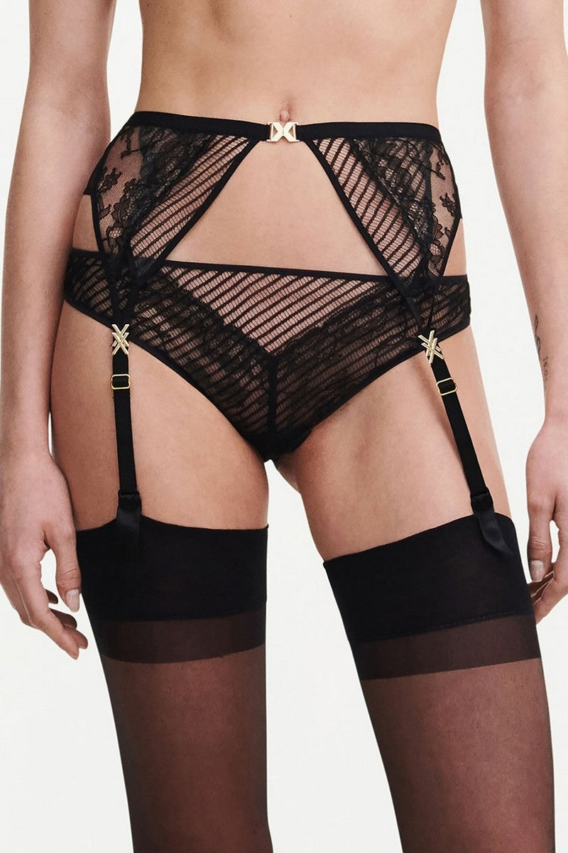 Высокий пояс для чулок 09F9 Txture black