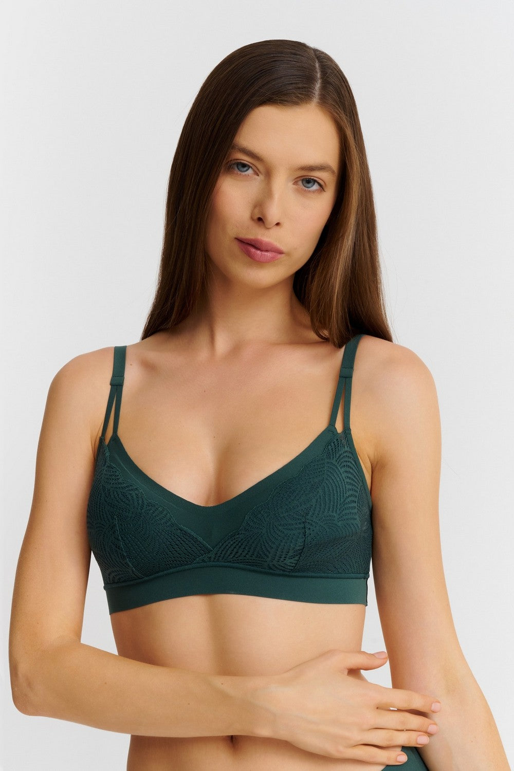 Бесшовный бралет с кружевом 11GQ9 Soft stretch empire green