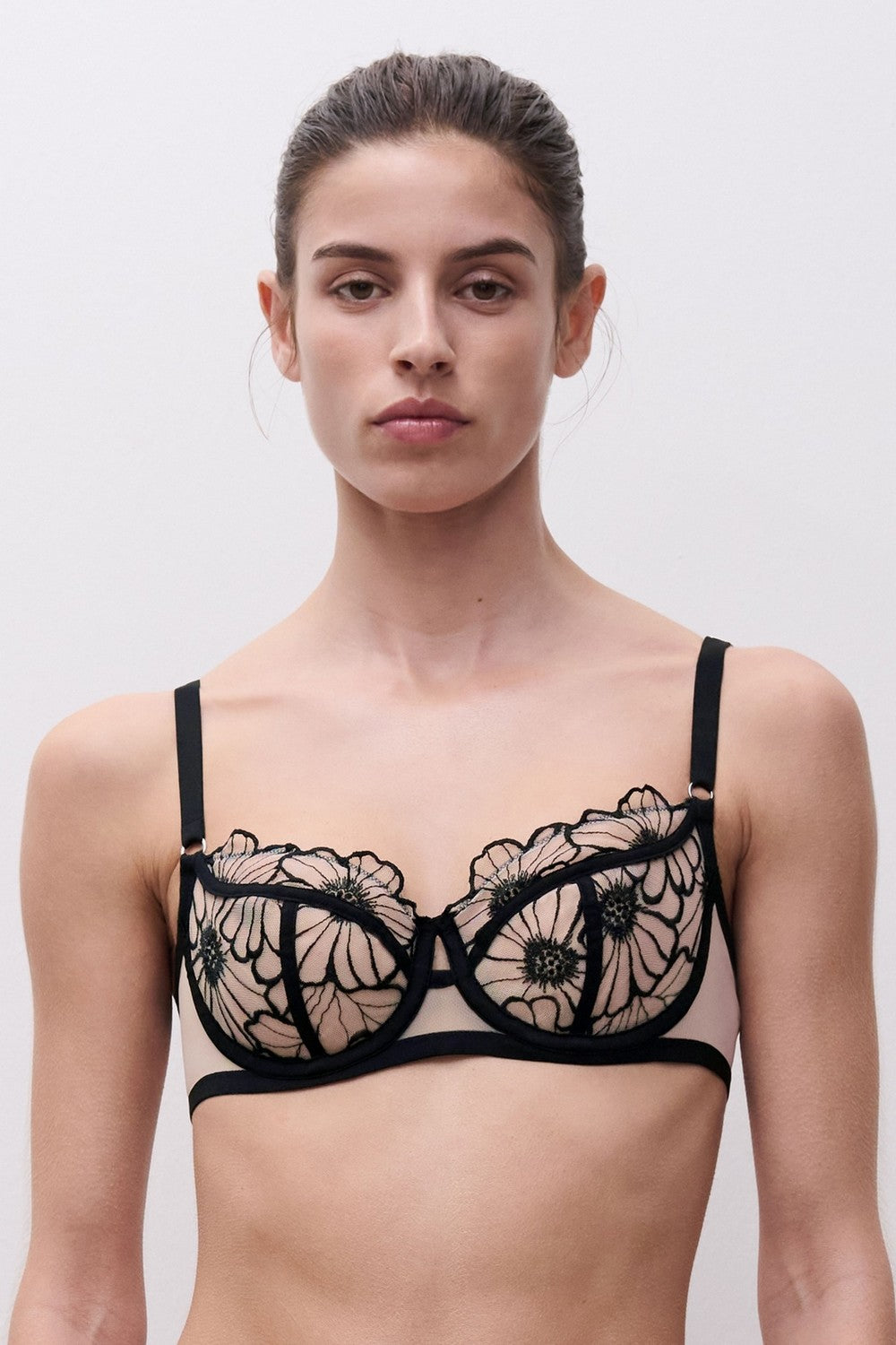 Бюстгальтер балконет с вышивкой 22OM5 Lush black/soft pink