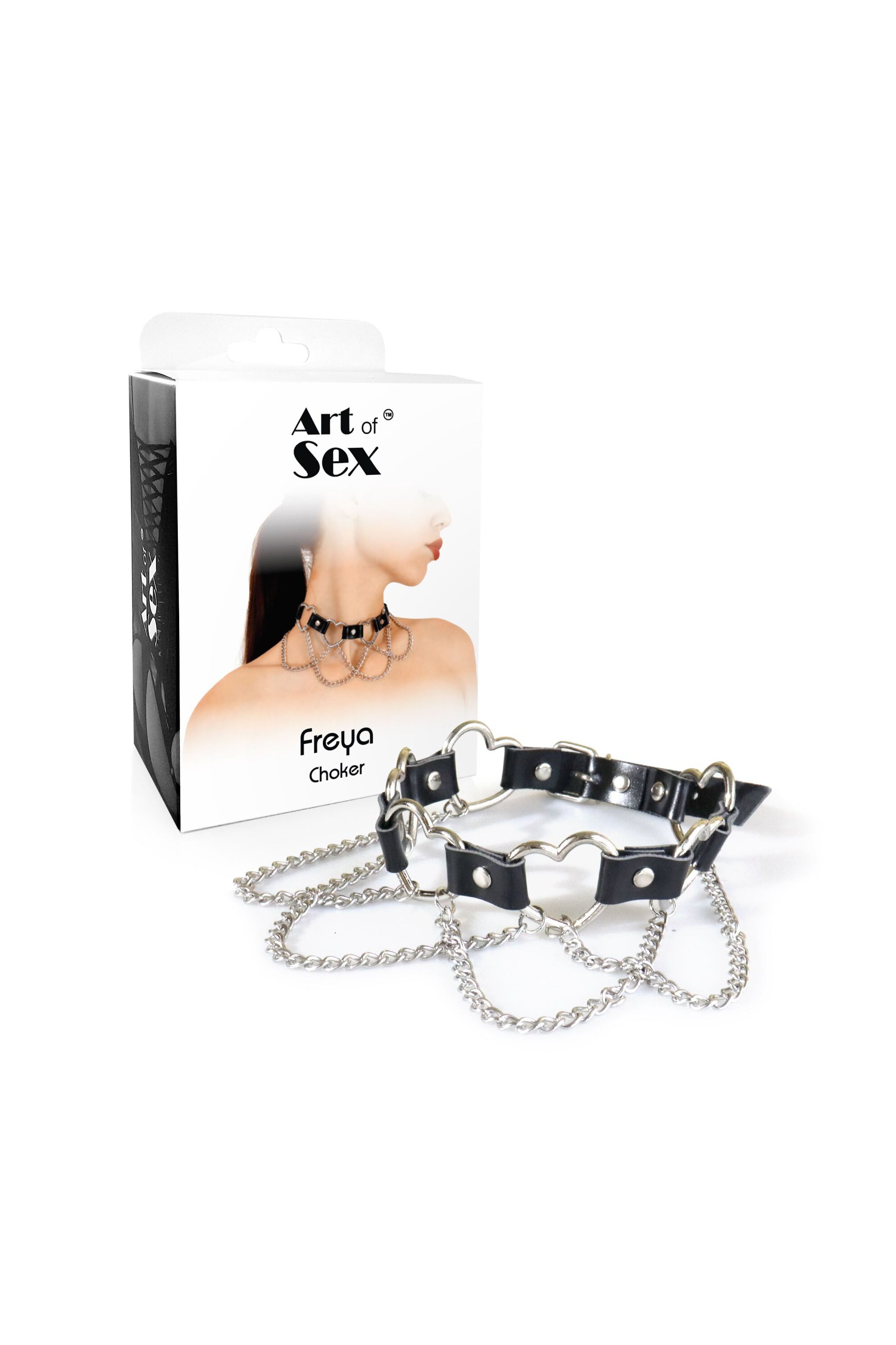 Кожаный чокер с цепочками Freya black