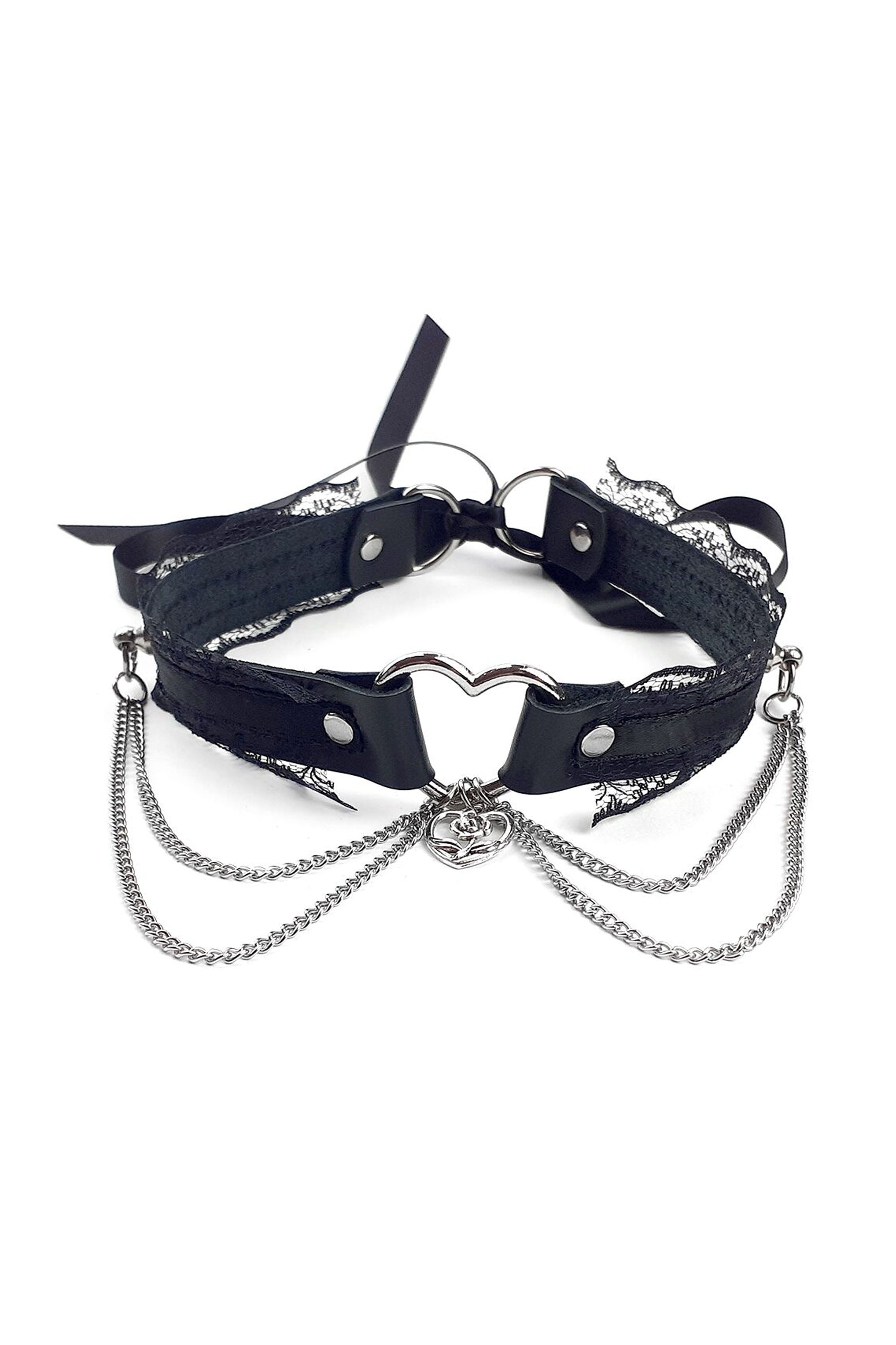 Кожаный чокер с цепями Karen black