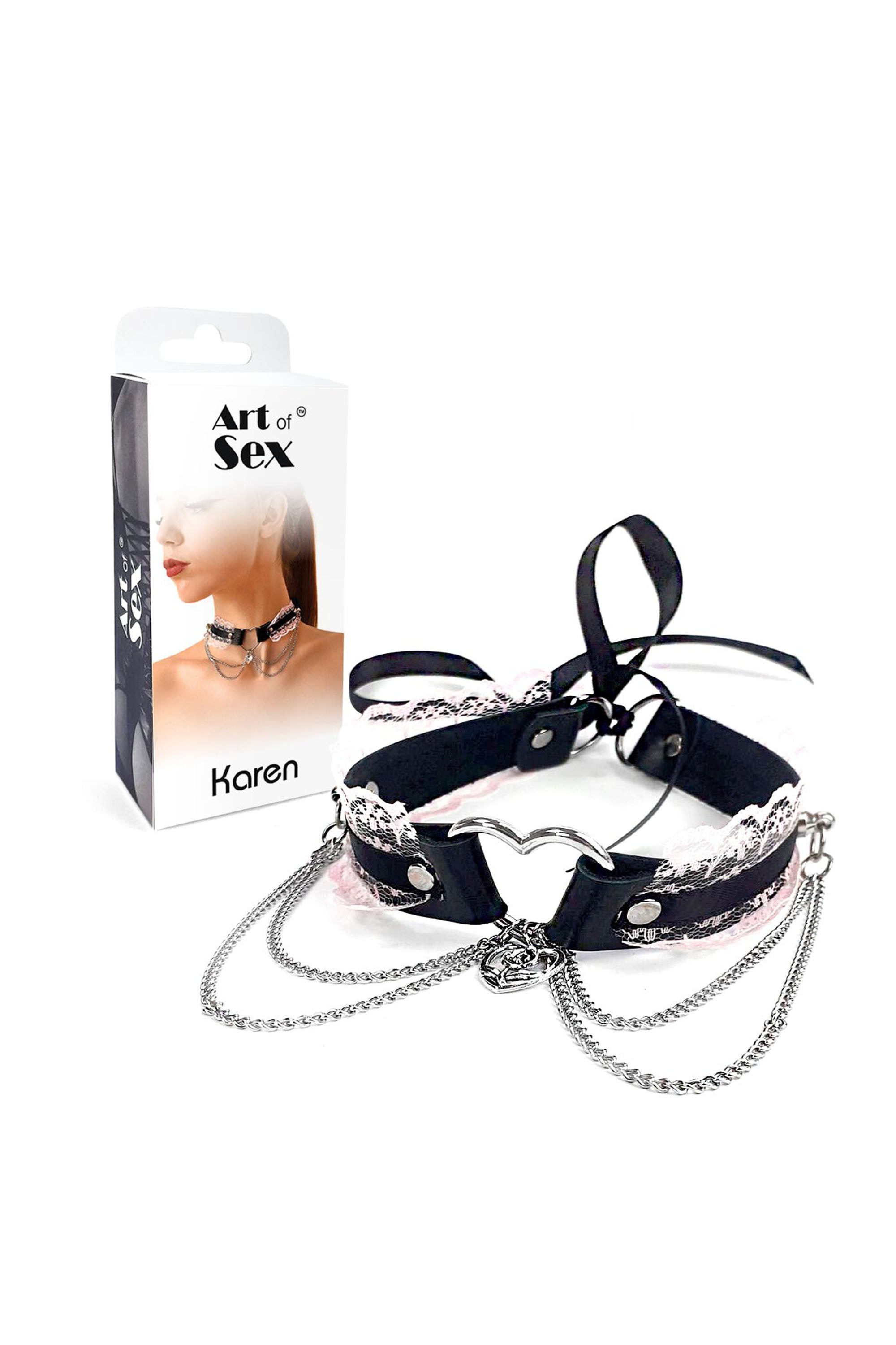 Кожный чокер с кружевом Karen rose/black