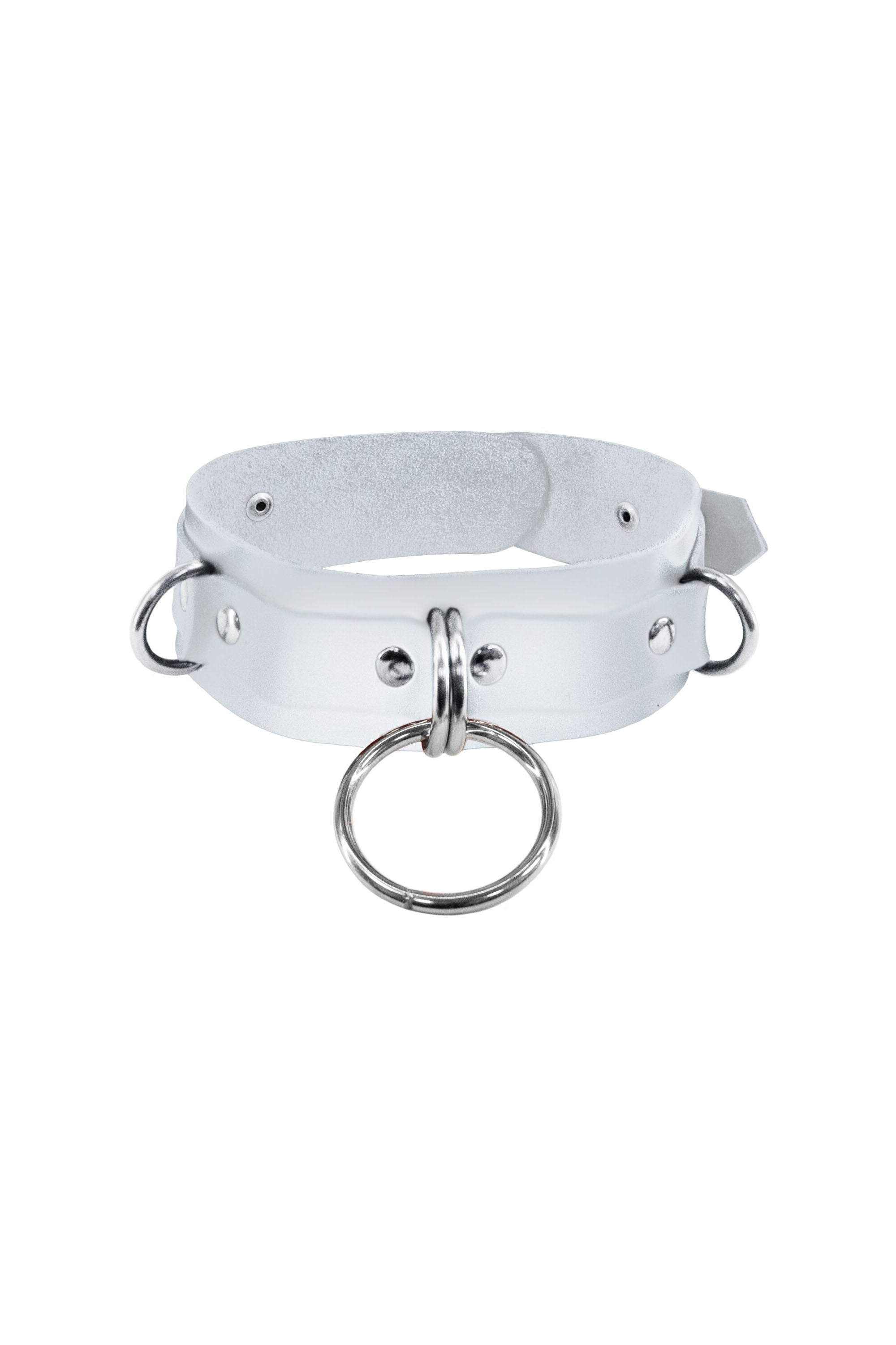 Кожаный ошейник для фиксации D-Rings white