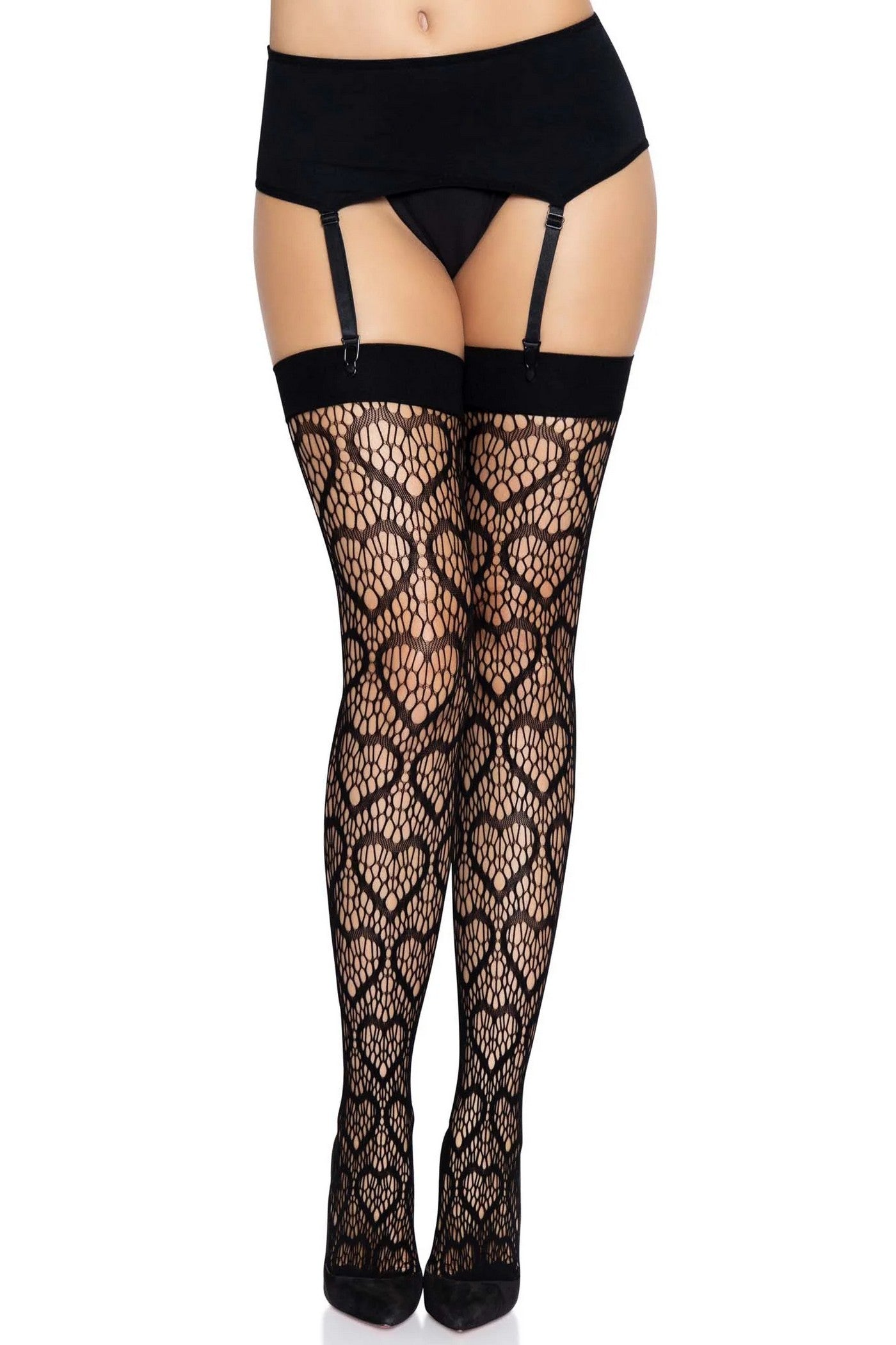 Ажурные чулки под пояс Heart black