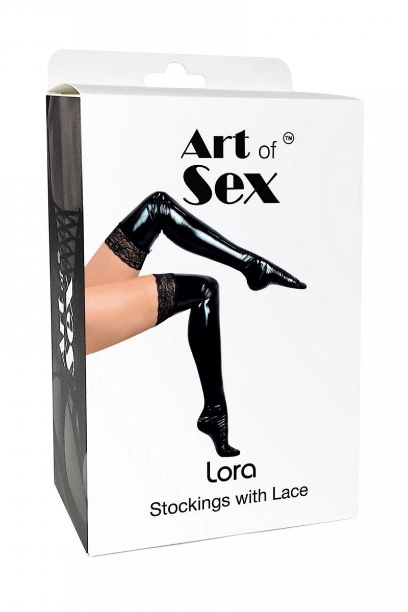 Вінілові чулки з мереживом Lora hologram Art of Sex