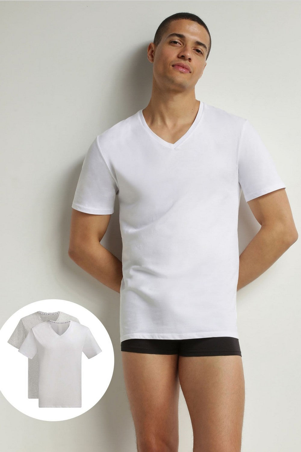 Хлопковая мужская футболка D0DI5 Good (2 шт.) blanc/gris