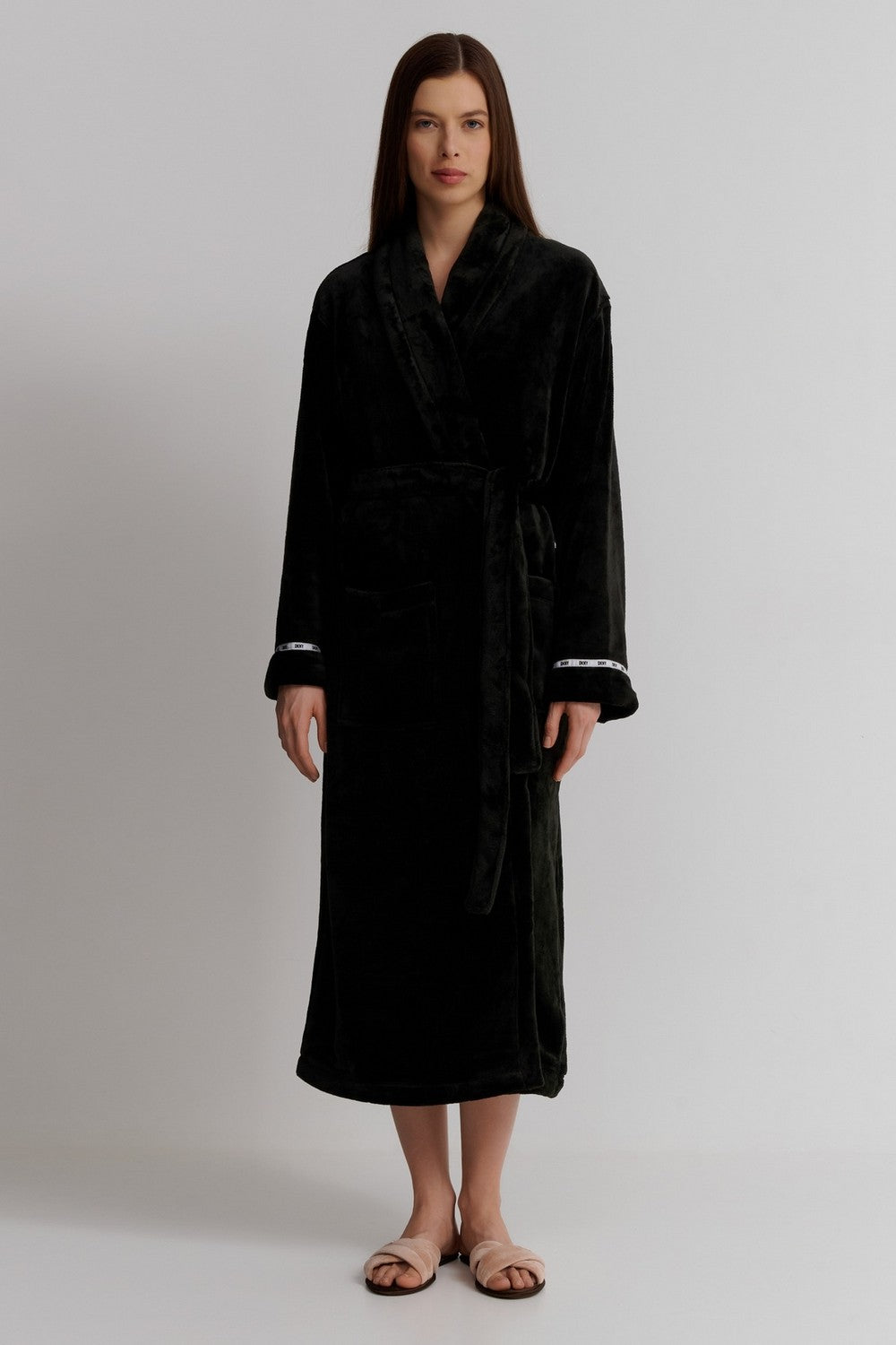 Длинный флисовый халат YI00027F black