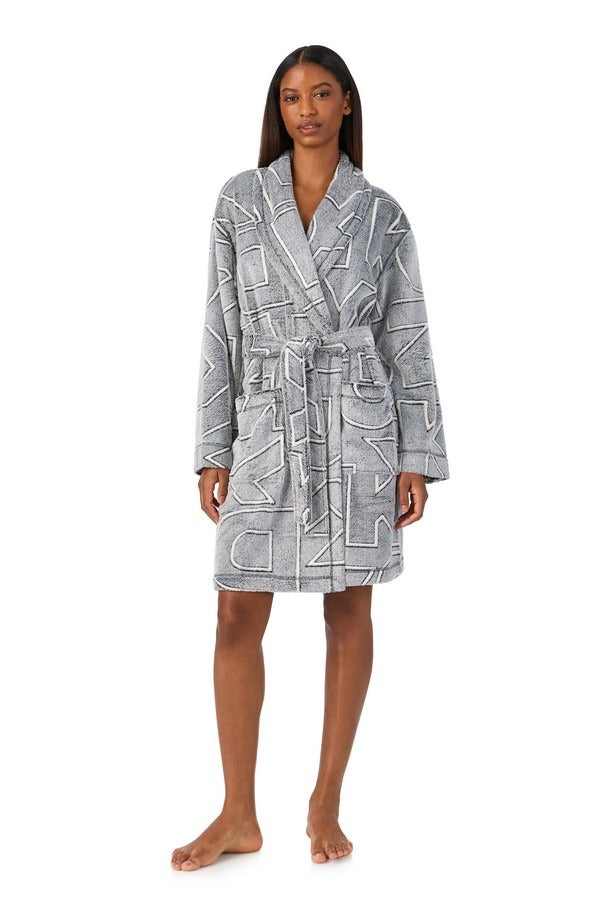 Флисовый халат с карманами YI10077 grey print