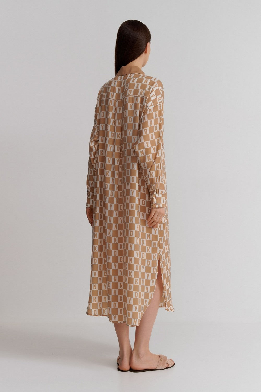 Длинный халат на пуговицах YI20019 oatmeal