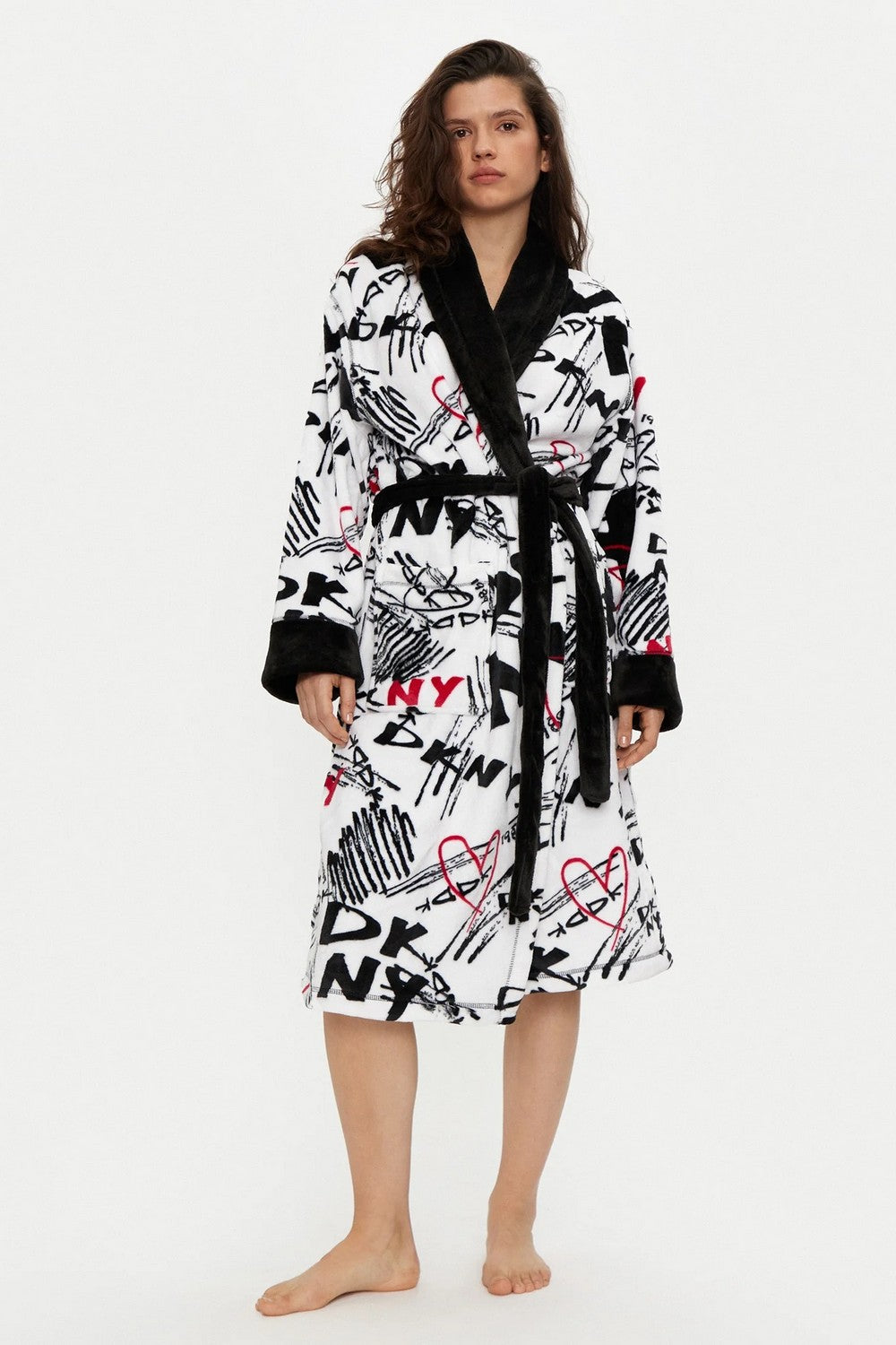 Махровый халат с принтом YI20027F white multi