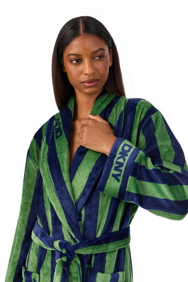 Флисовый халат в полоску YI20077 green strips