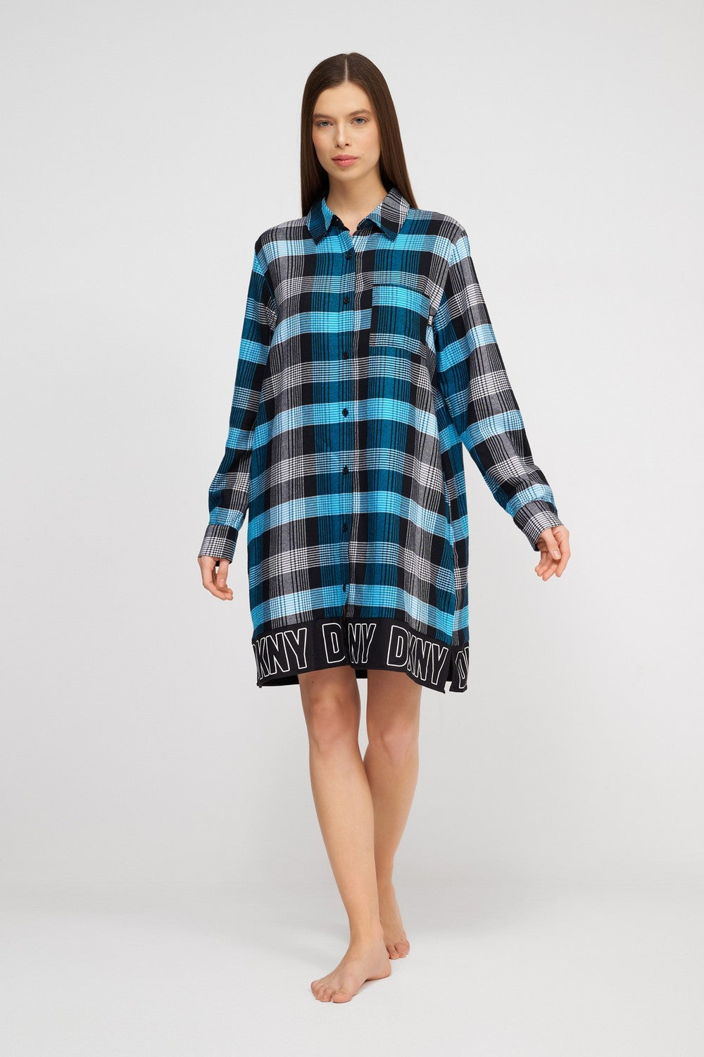 Домашнее платье-рубашка YI30021 blue