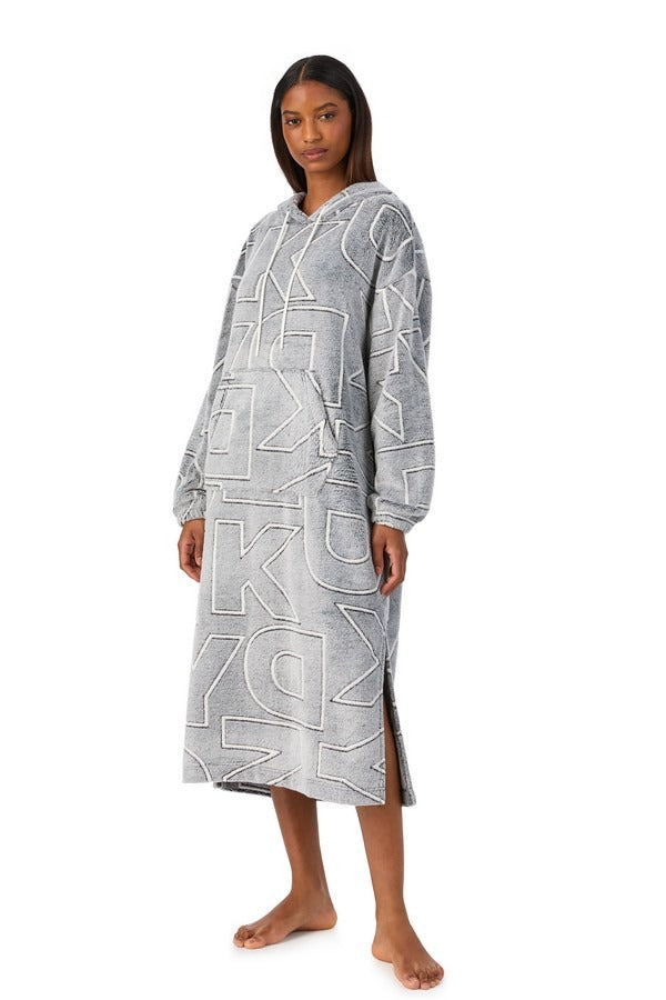 Длинная туника с капюшоном YI30077 grey print