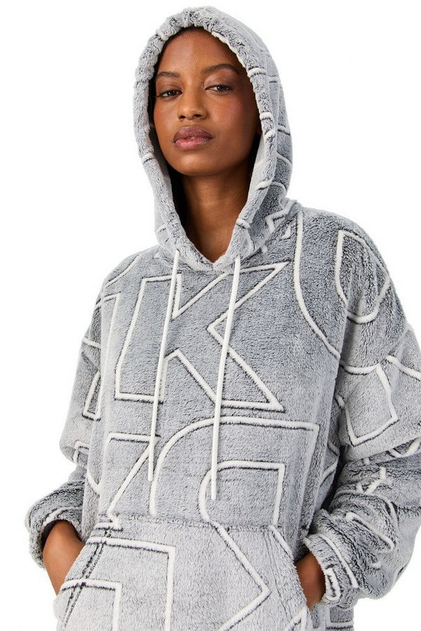 Длинная туника с капюшоном YI30077 grey print