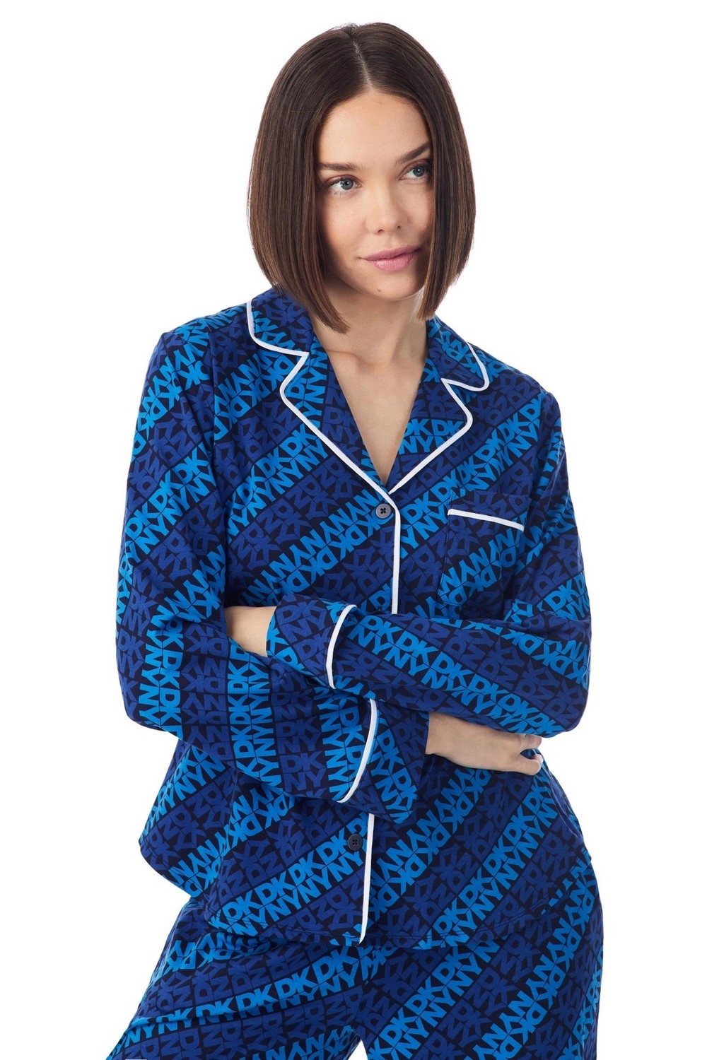 Хлопковая пижама на пуговицах YI80062 blue print