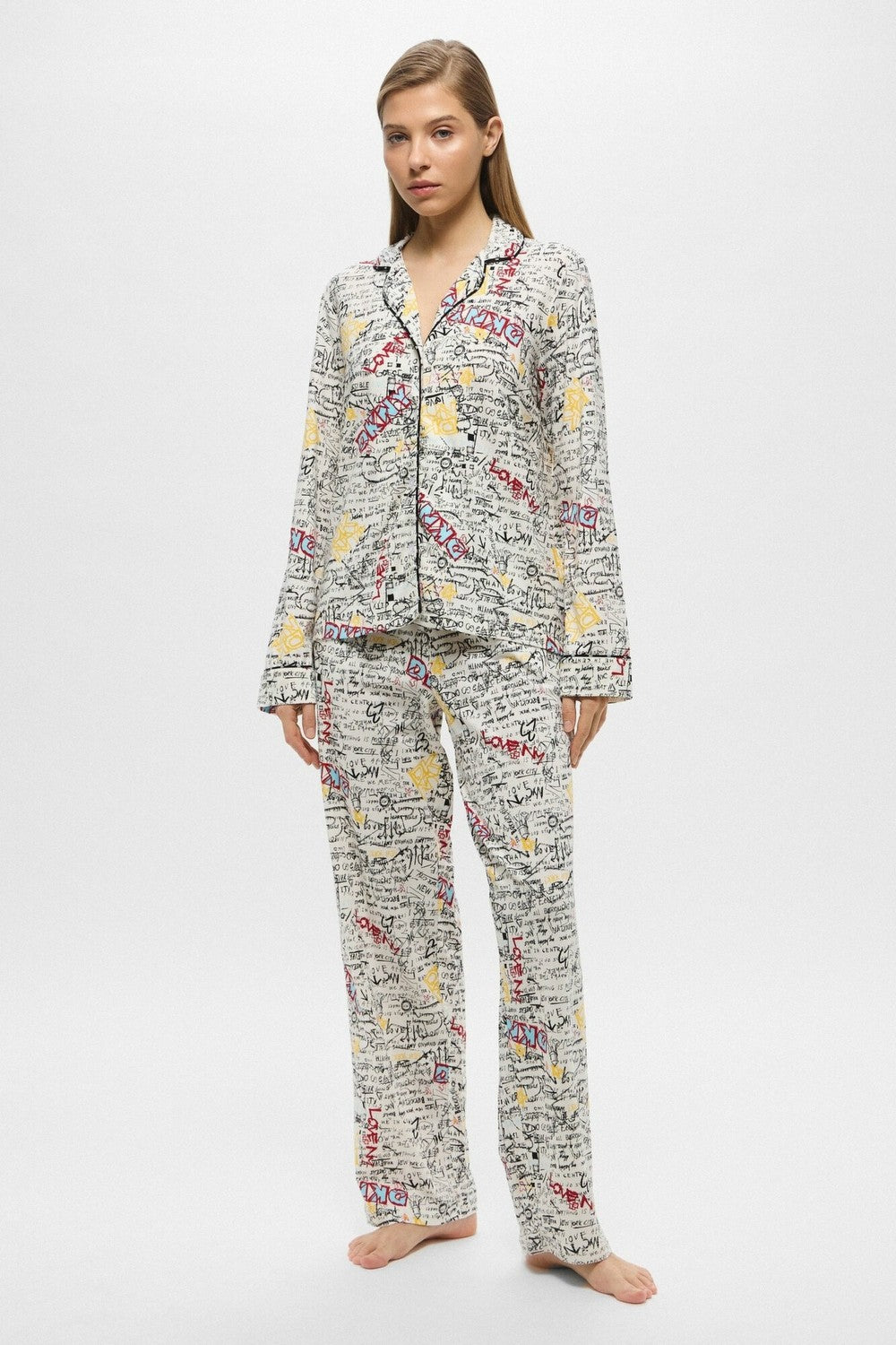 Бавовняна піжама з принтом YI90030 white