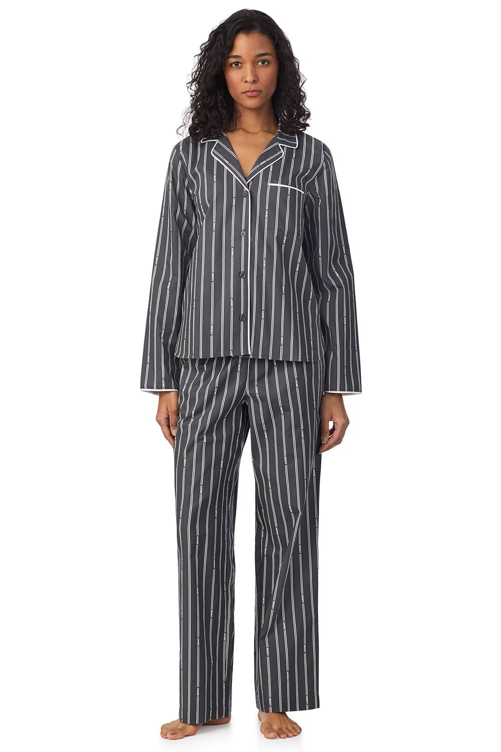 Хлопковая пижама в полоску YI90060 grey