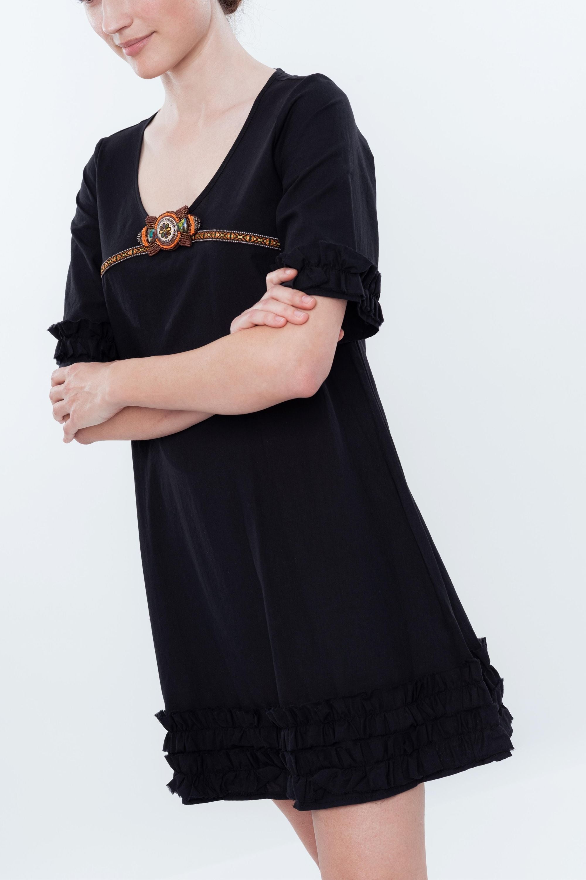 Хлопковое платье с воланами 0134 black