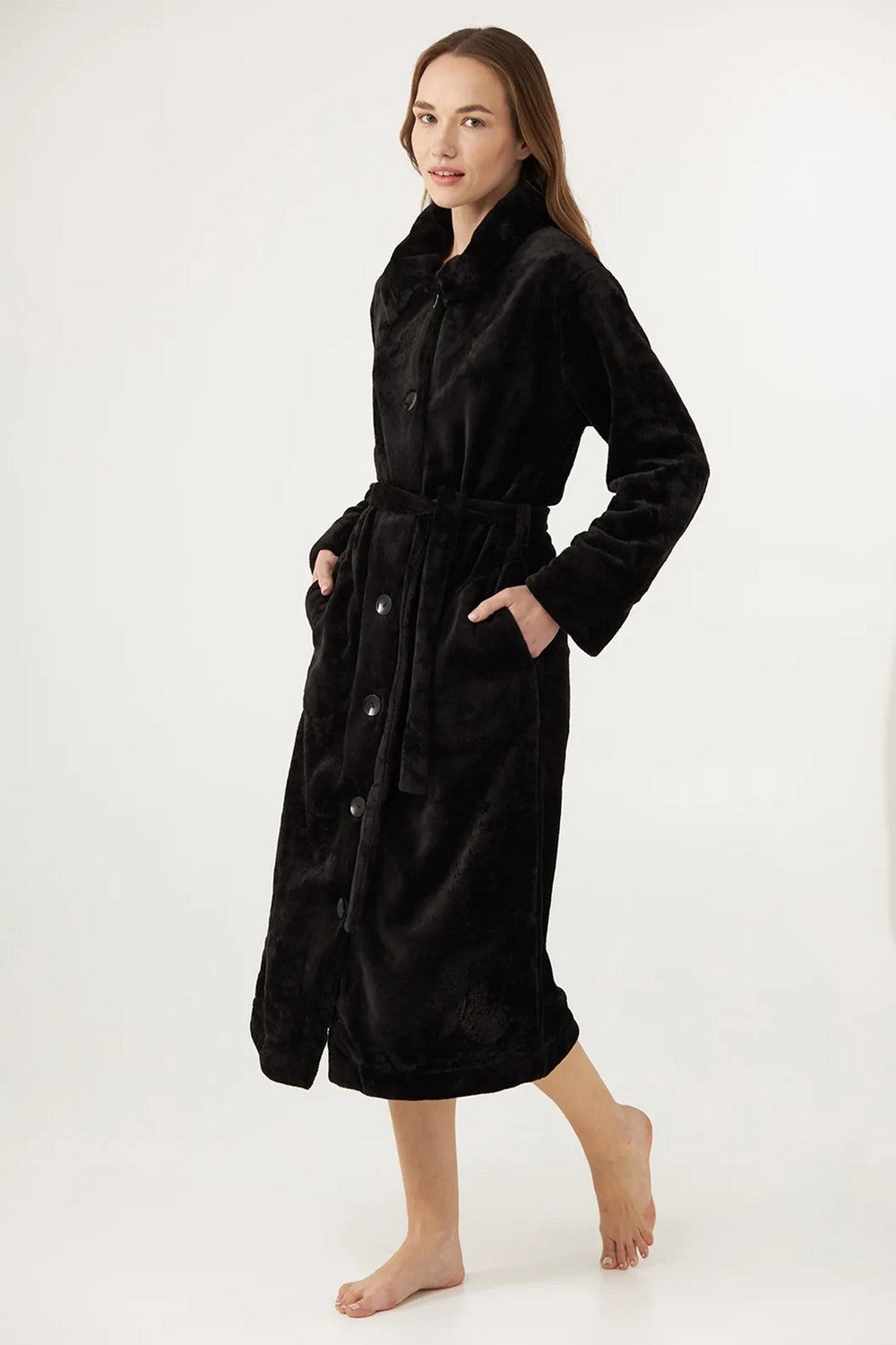 Довгий халат з велсофту LGW 210/02/01 Margo black