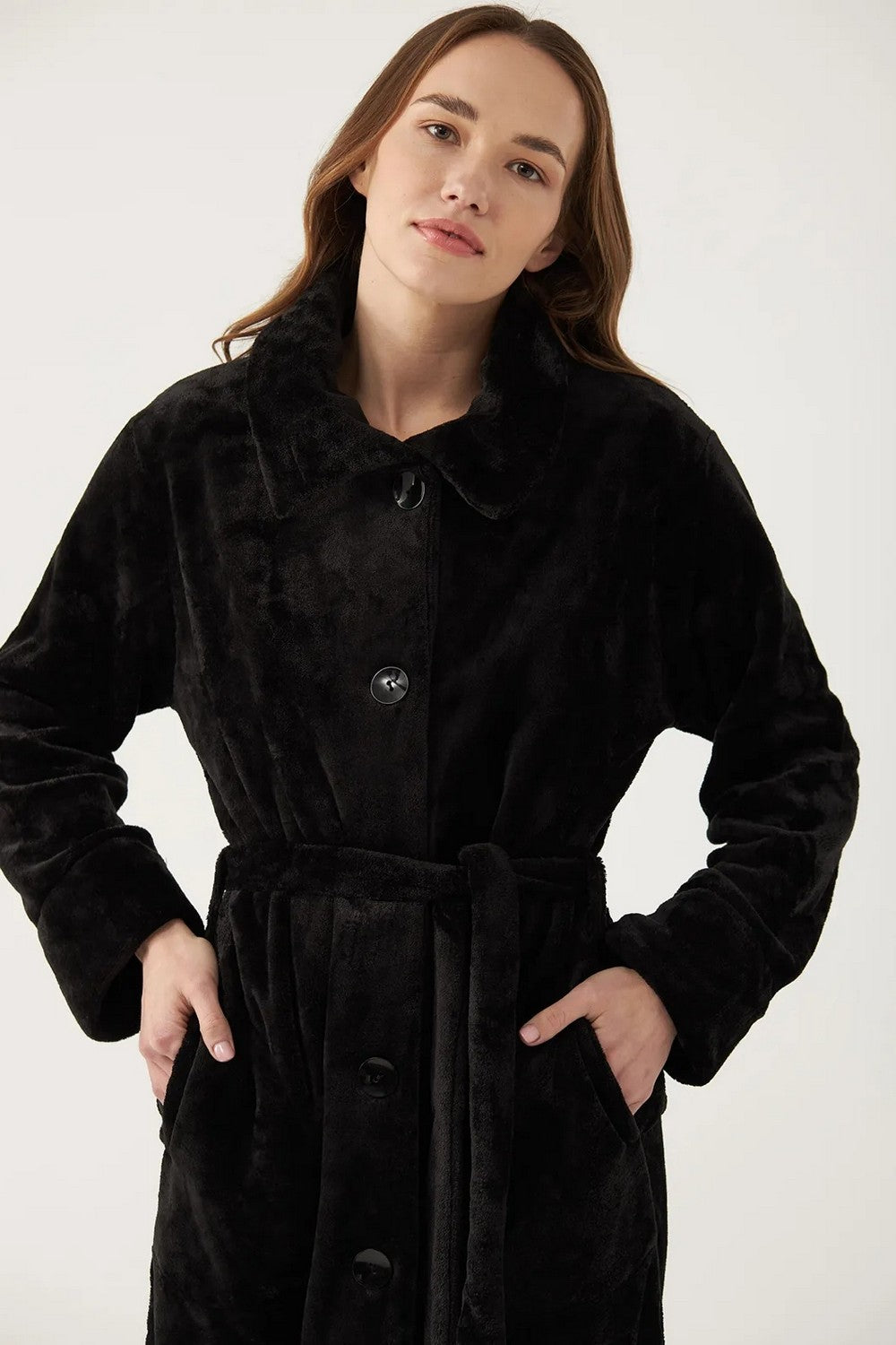 Довгий халат з велсофту LGW 210/02/01 Margo black