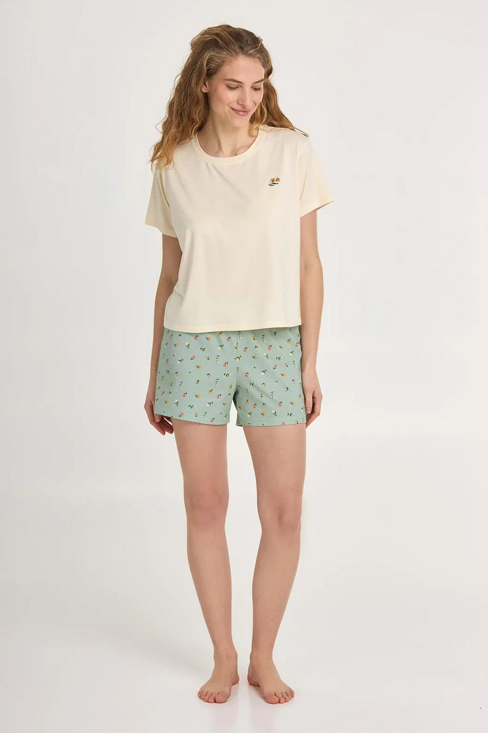Хлопковая пижама с шортами LPK 2970/42/02 Green Meadow cream