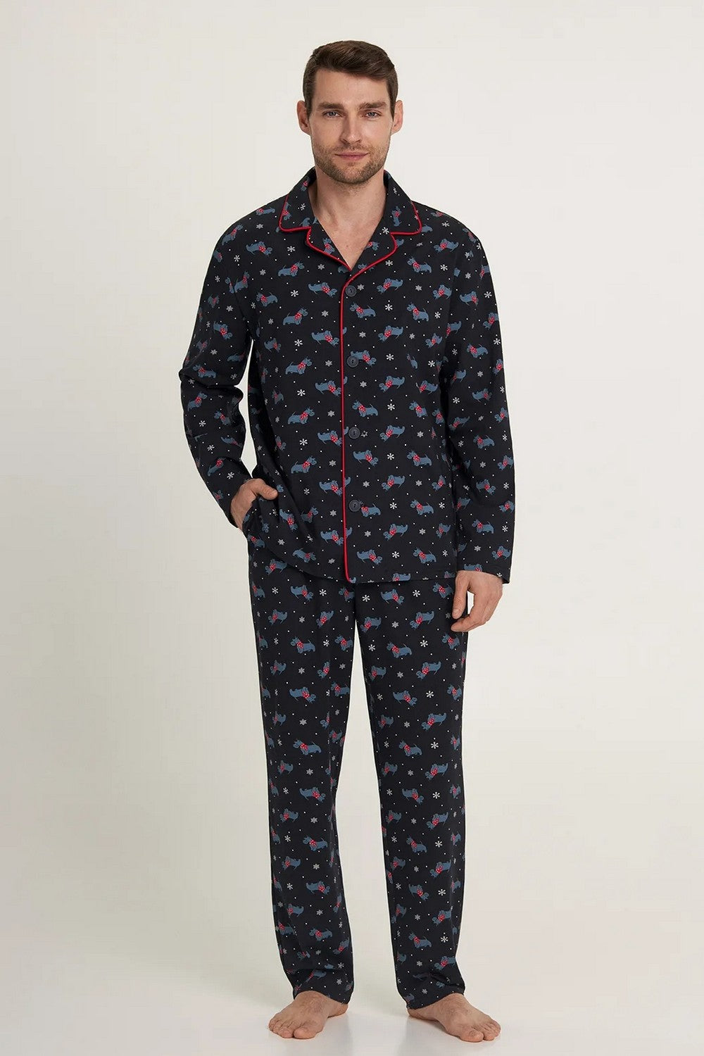 Мужская пижама на пуговицах MPK 5180/04/03 Snowy Weather black