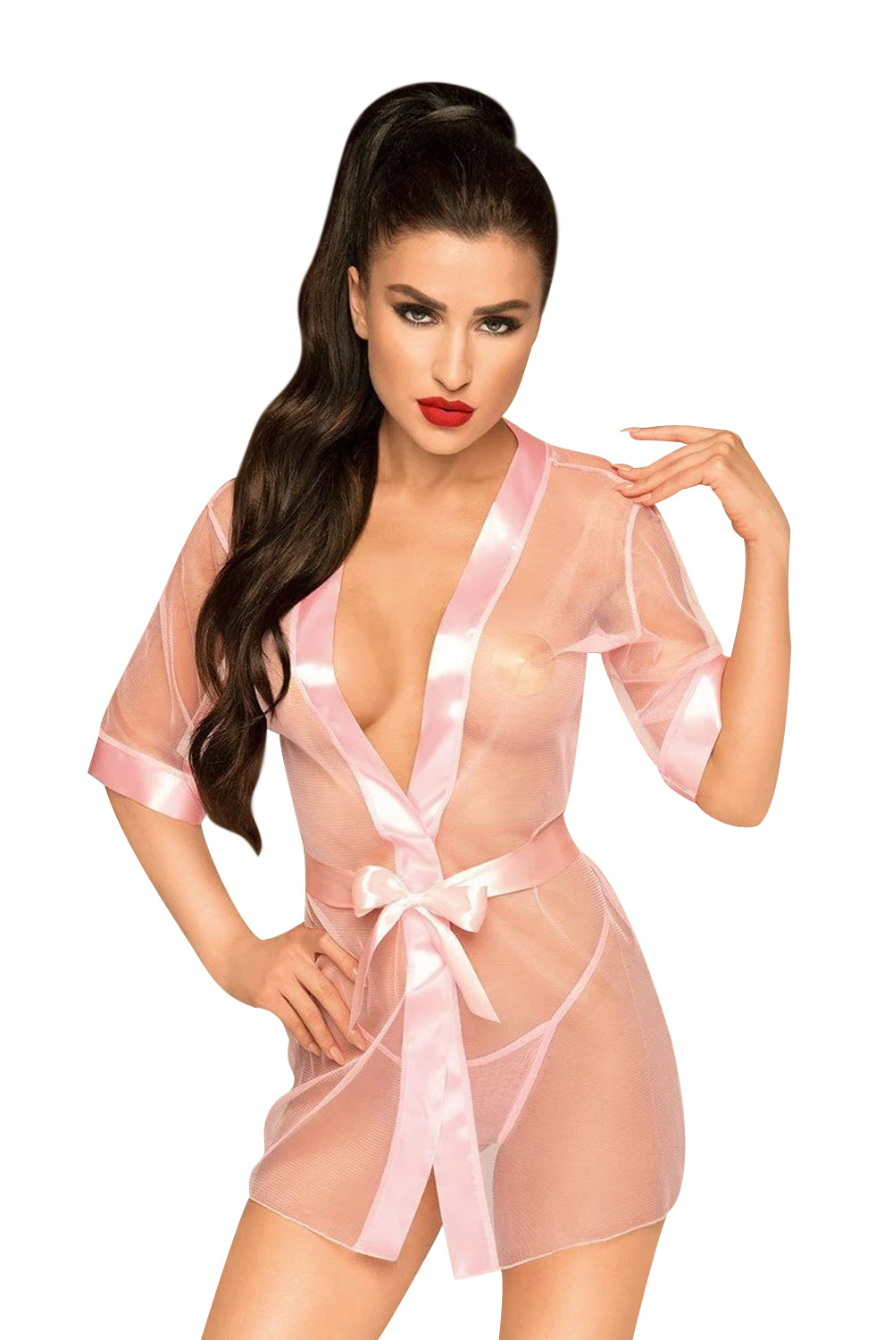 Прозрачный пеньюар из микросетки Midnight Mirage rose