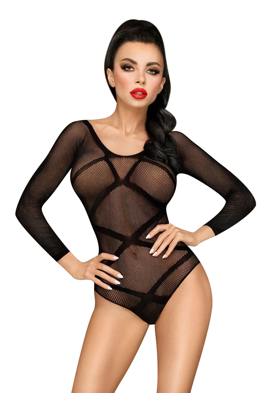Сетчатое боди с длинными рукавами High on love black