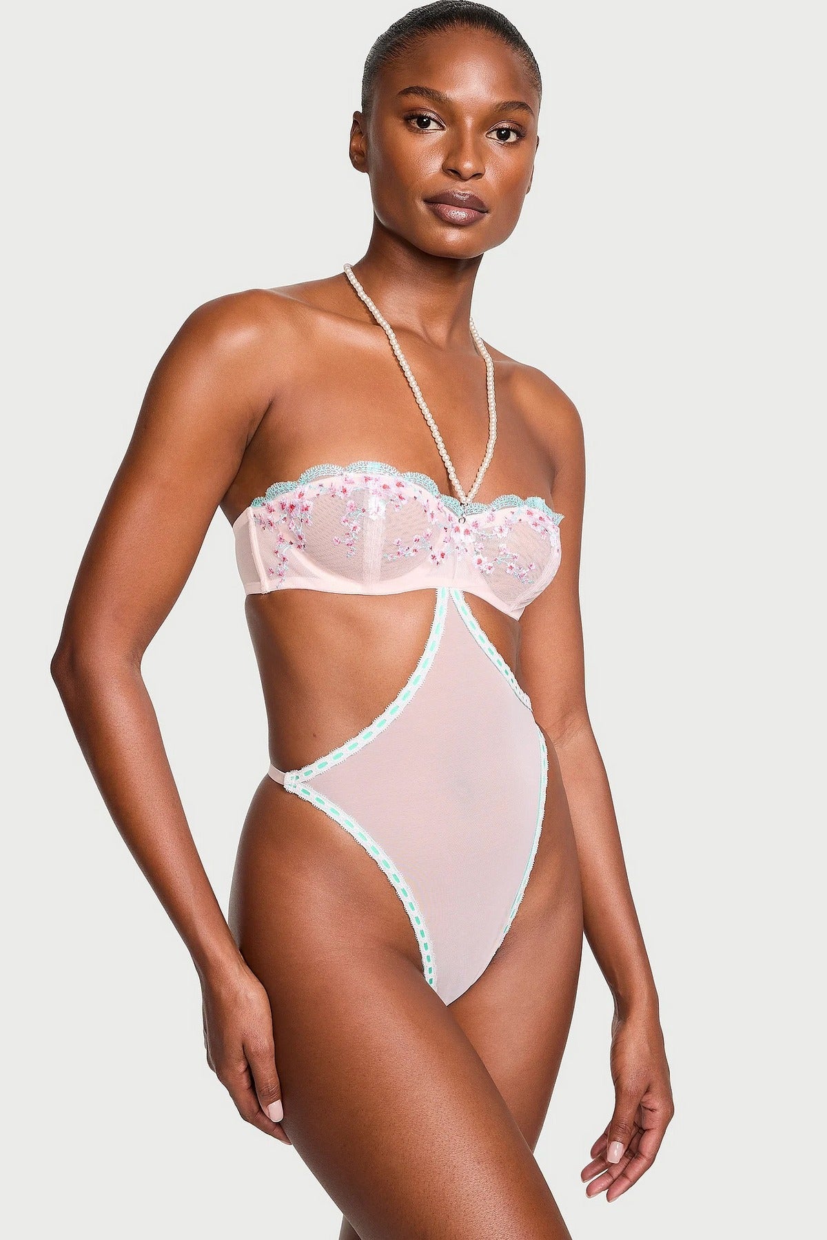 Эротическое боди с вышивкой 73065773 blue/rose