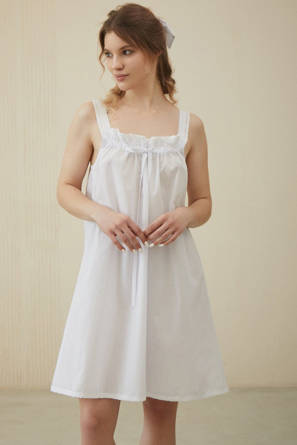 Хлопковая сорочка с кружевом Ameli HL0064-02-20 white