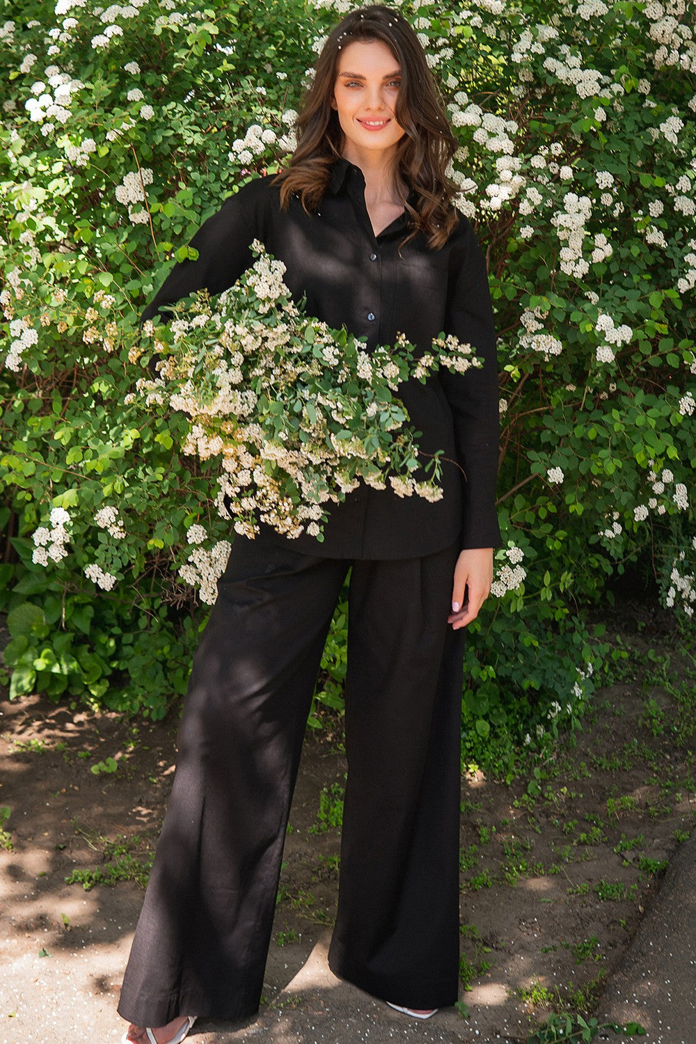 Льняные брюки с защипами Black LN0072-16-09