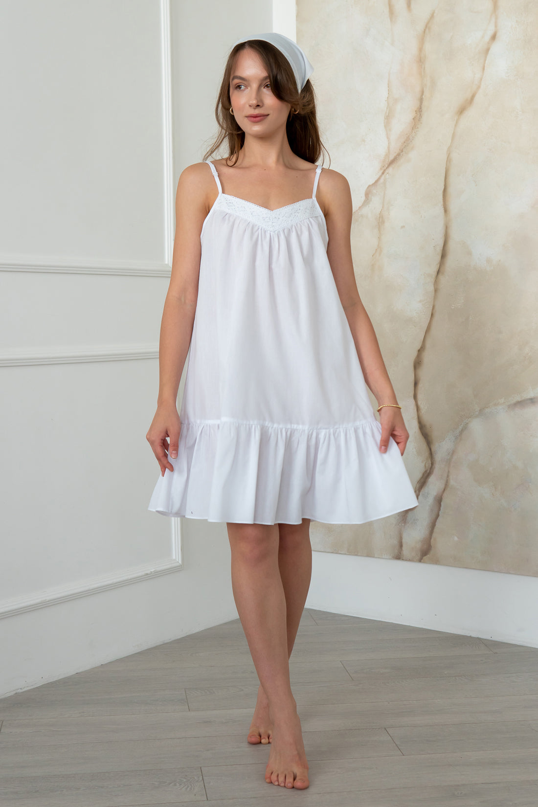 Хлопковая сорочка с кружевом Brigitte HL0065-02-20 white