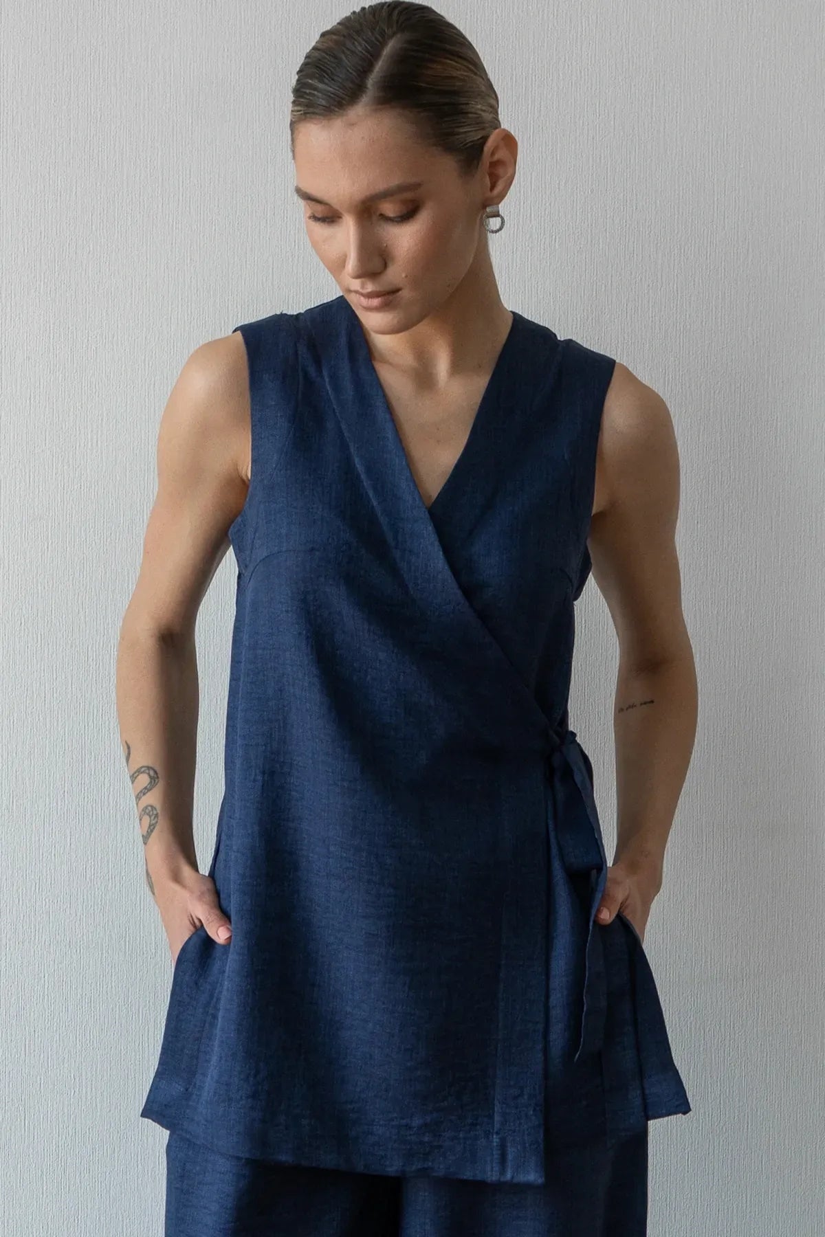 Льняний топ із зав'язками Denim LN0093-13-70