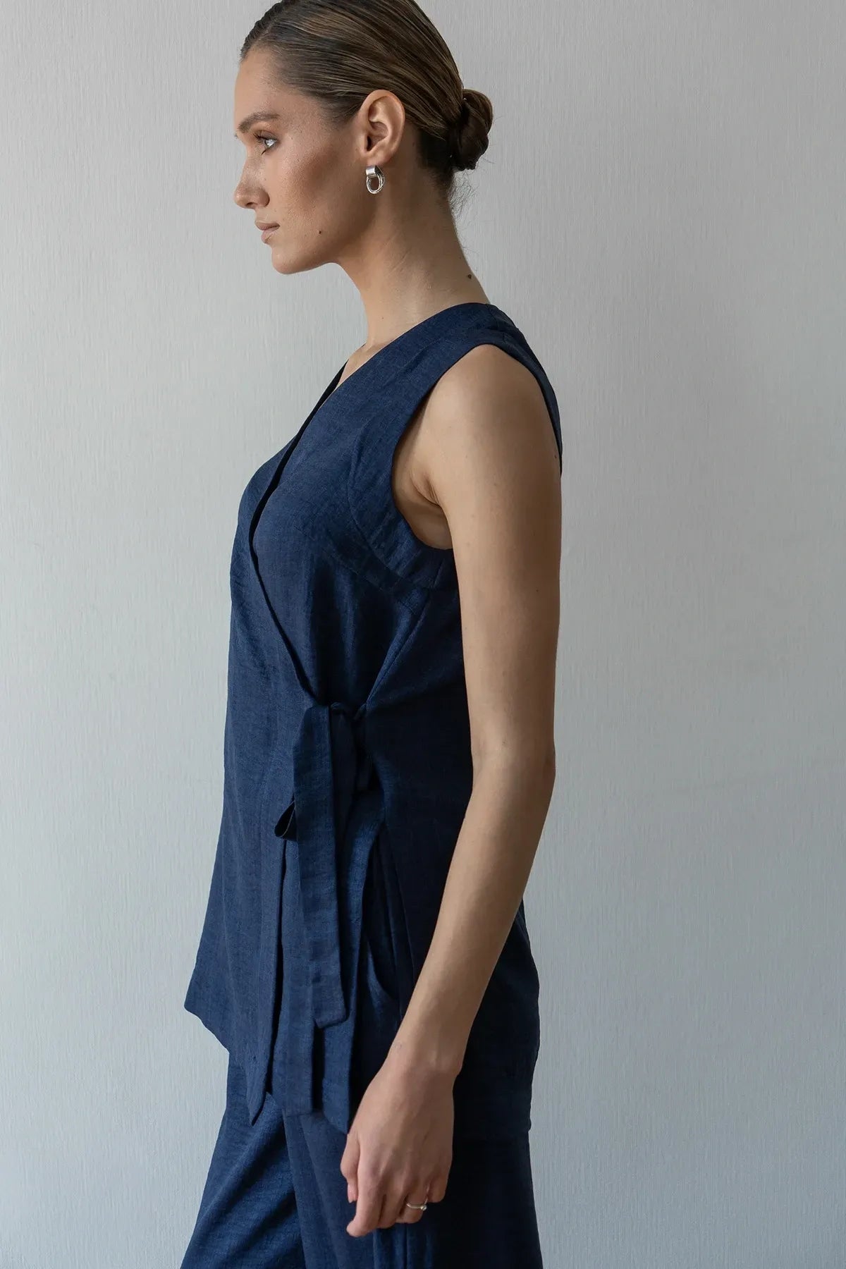 Льняний топ із зав'язками Denim LN0093-13-70